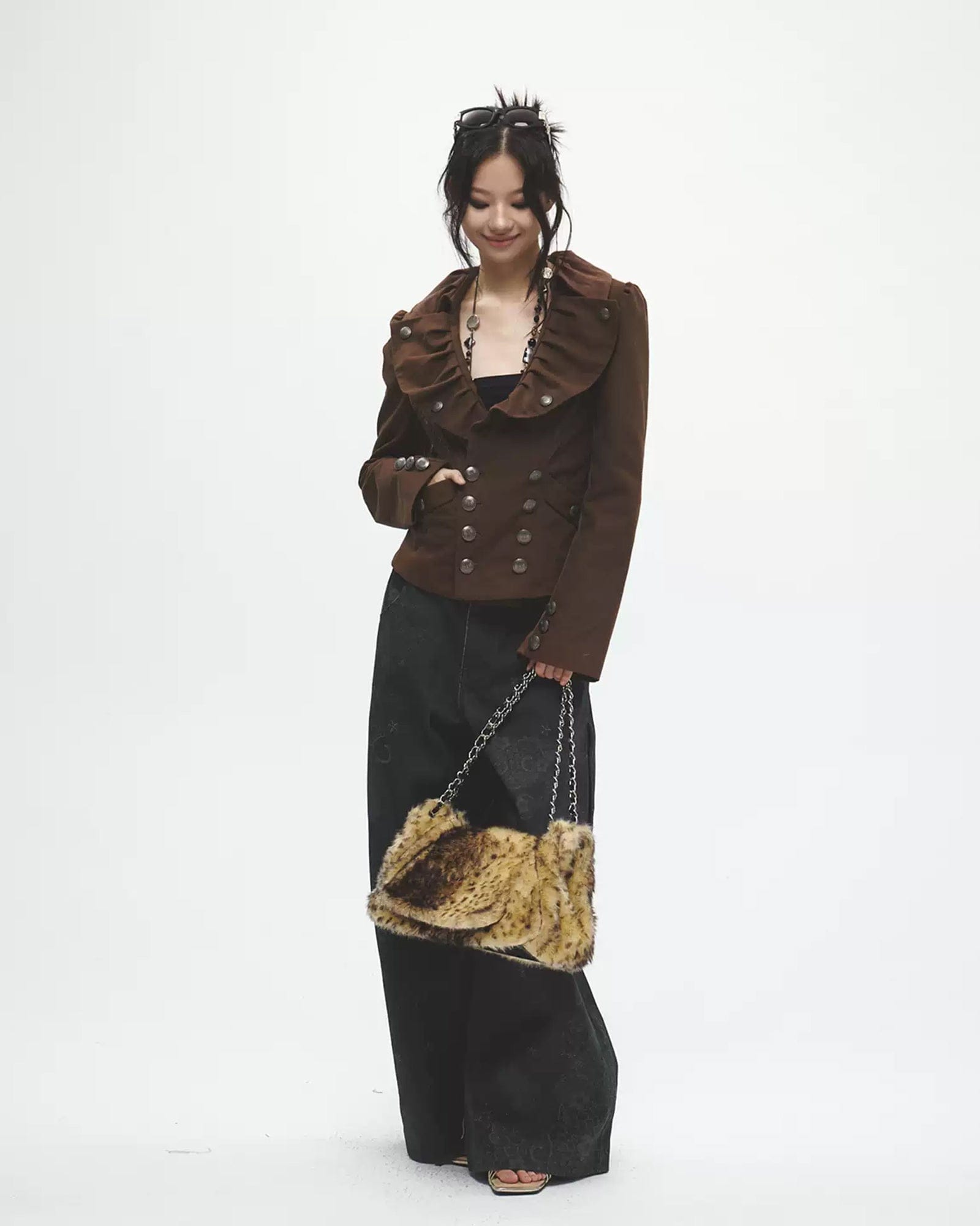 FAYCHUI Retro Pleated Ruffle Collar Jacket