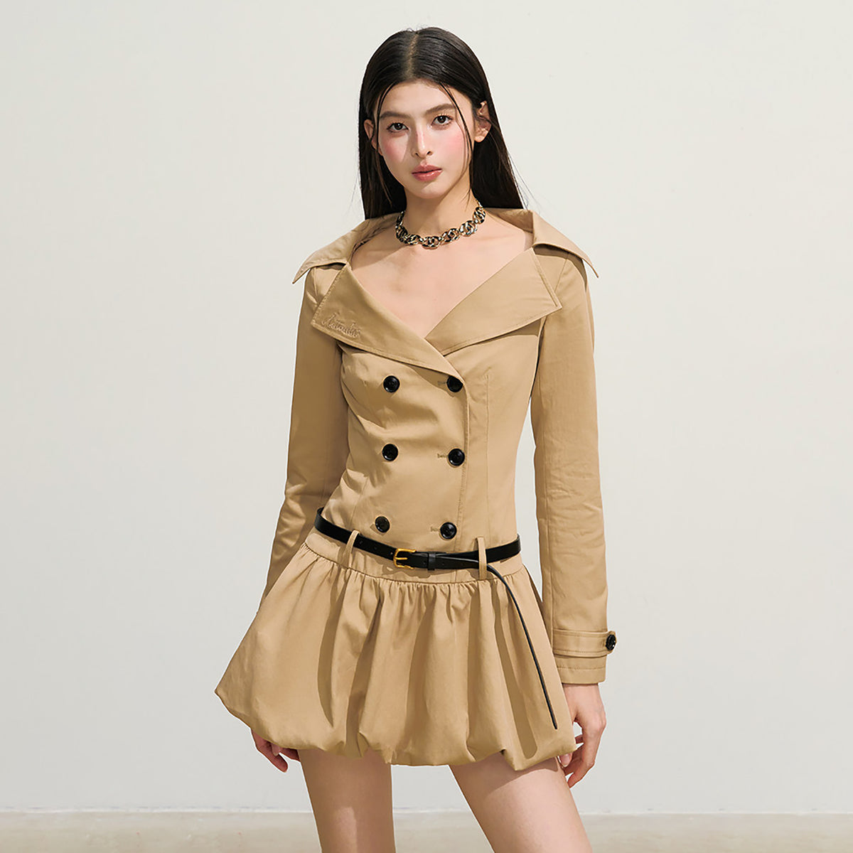 HIIMDAI Double-Breasted Oversized Long Trench Coat