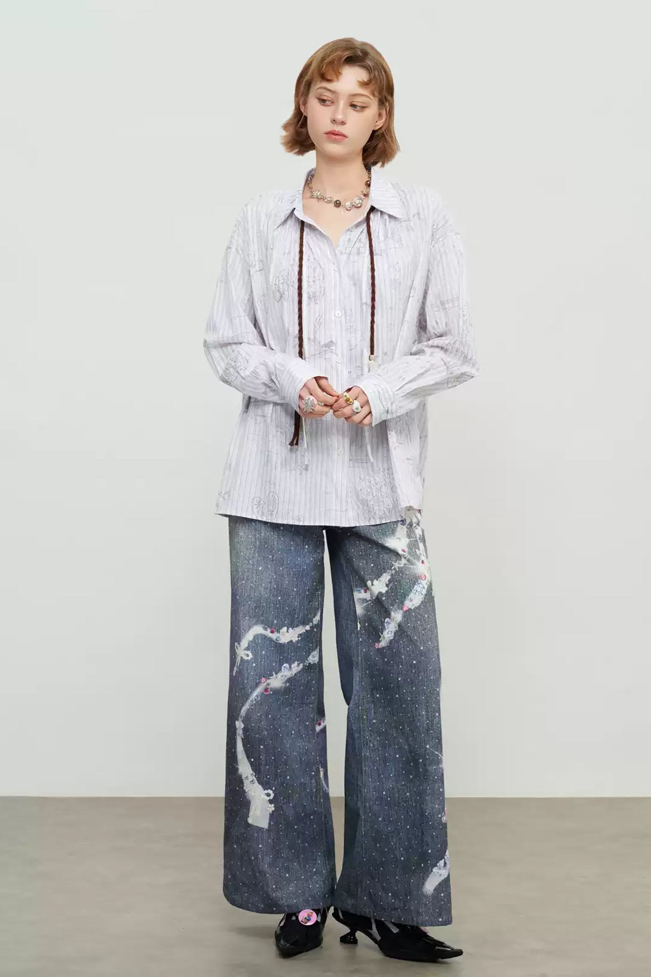SOFITTE Distressed Paint-Splatter Wide-Leg Jeans