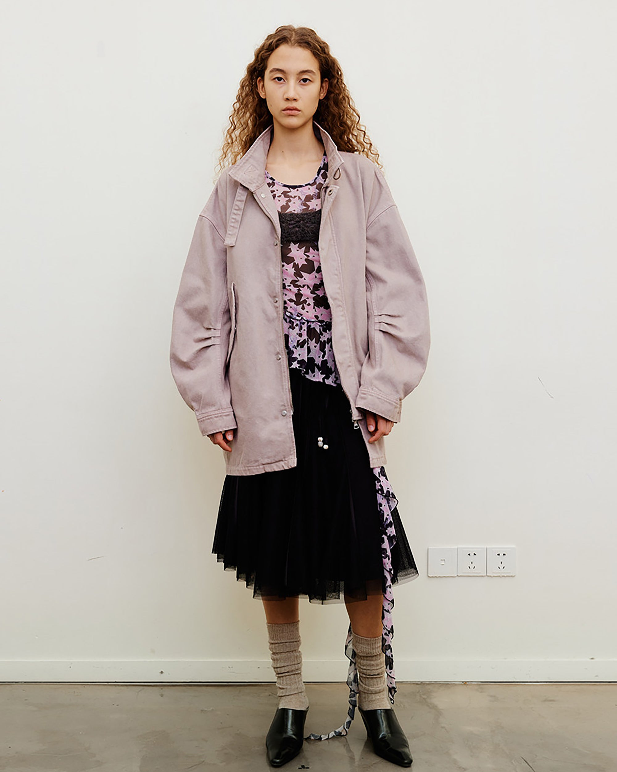 NEVERSEEZ Layered Tulle Pleated Midi Skirt