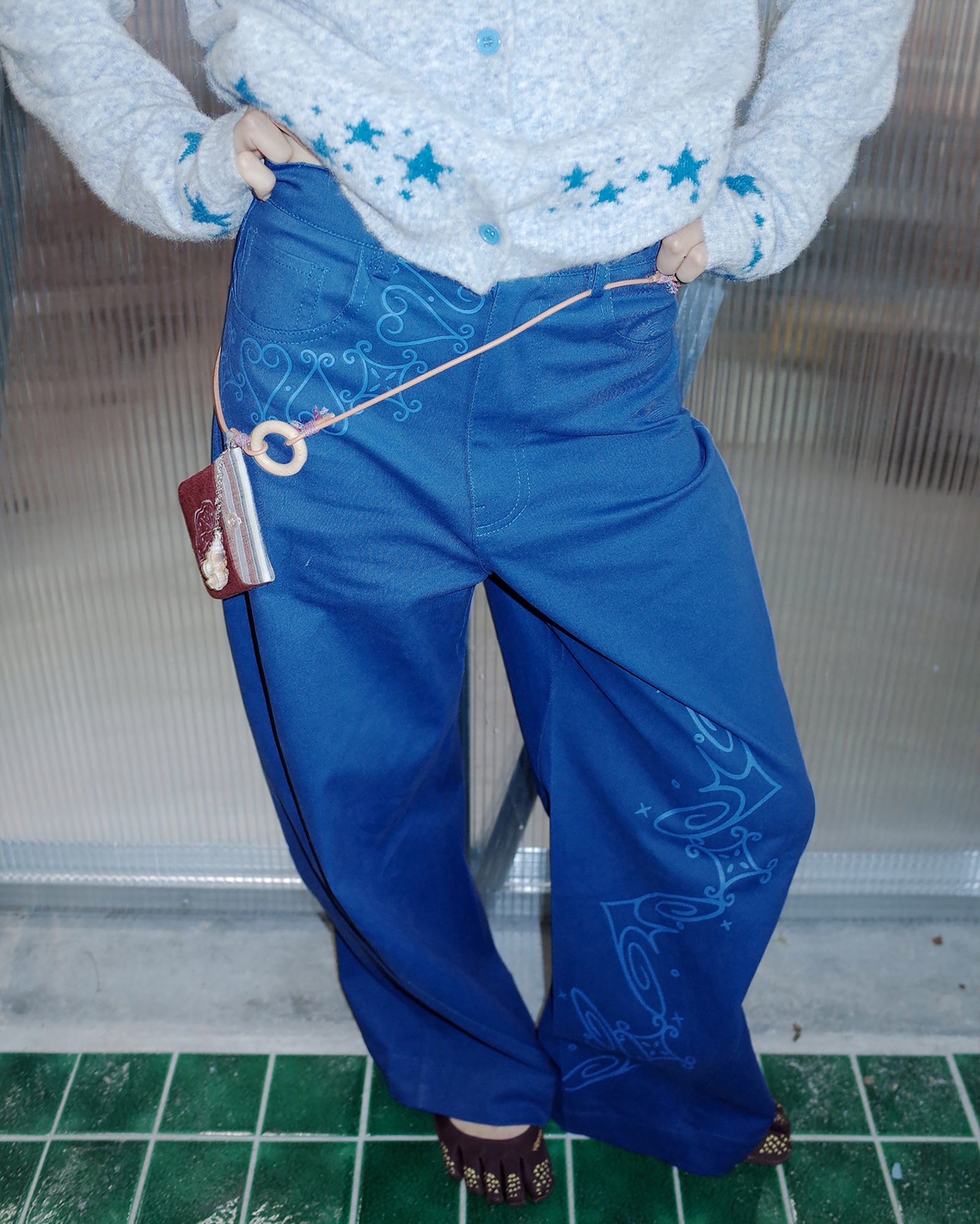 UNSOCIAL NIGHT Modern Graphic Barrel Pants Klein-Blue