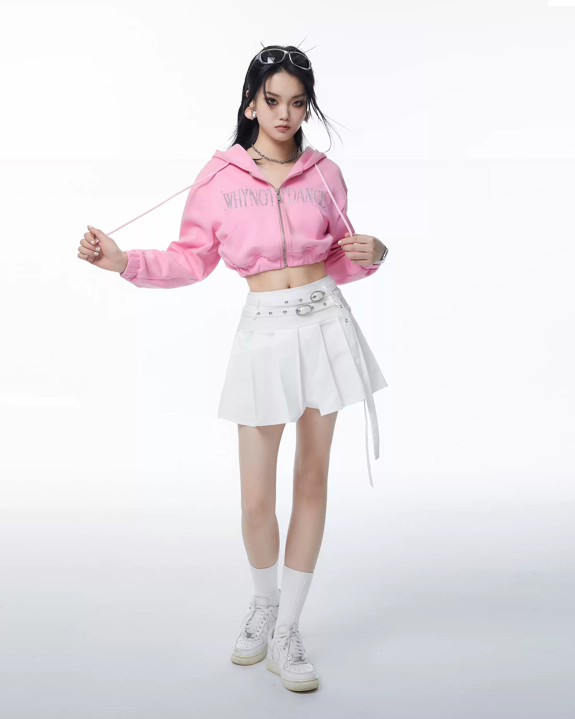 WHYNOTDANCE Retro Double-Buckle Pleated Skort