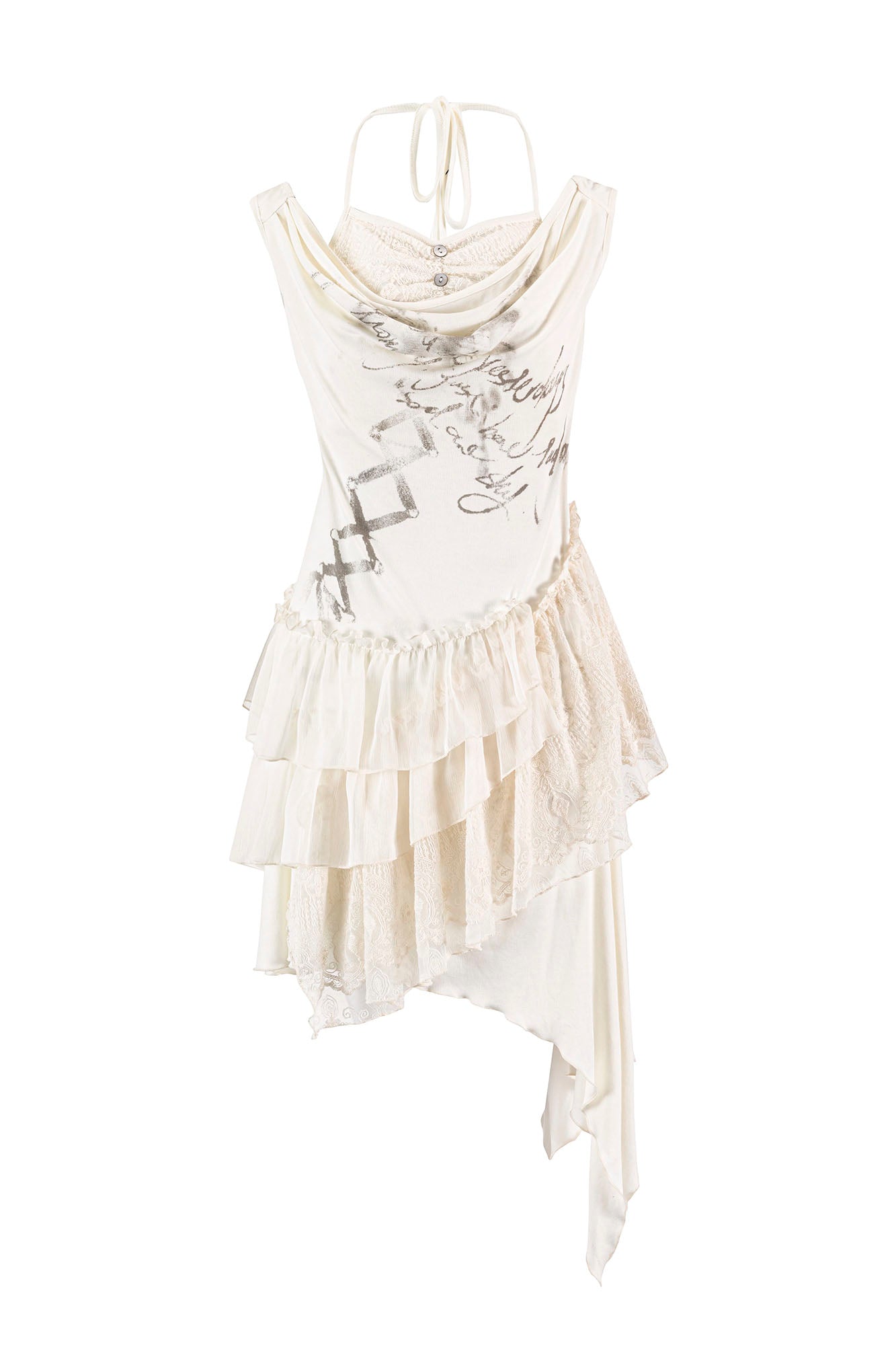 CESTNOUS Asym Layered Lace Cowl Neck Dress