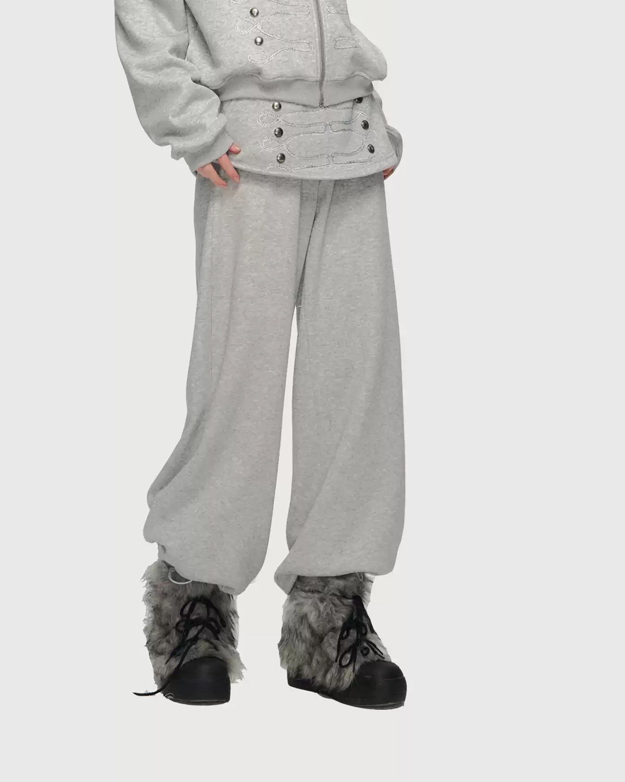 10AMSOTIIIIIIRED Layered Rivet Wide-Leg Sweatpants