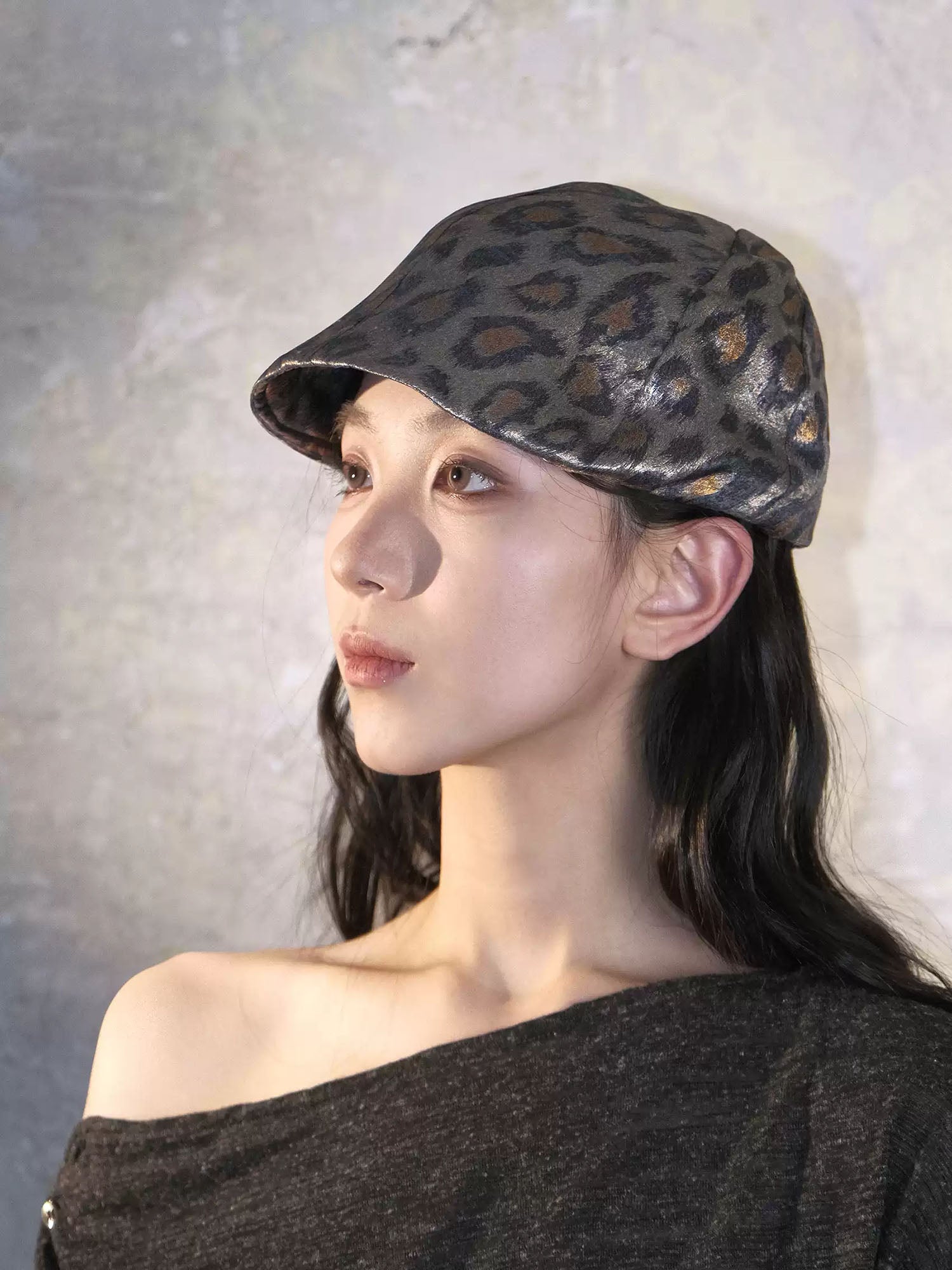 WHYNOTDANCE Metallic Leopard Newsboy Cap