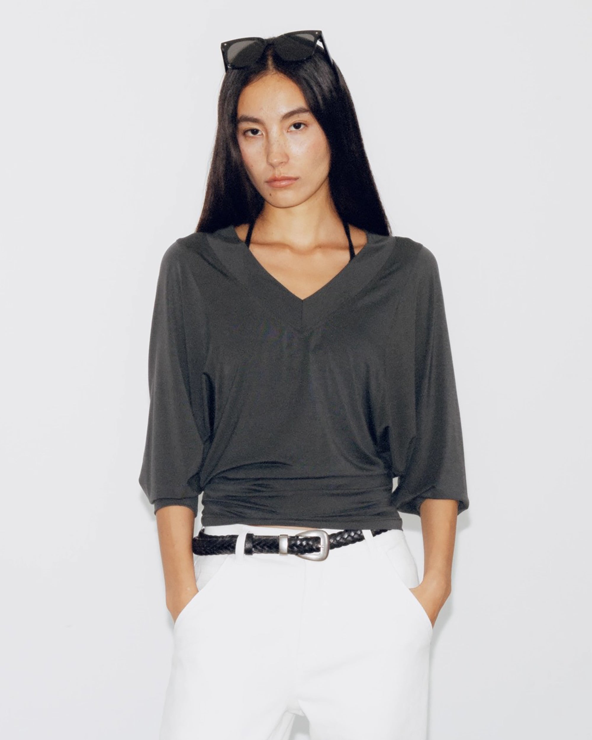 PCLA Draped Batwing Sleeve V-Neck Tee