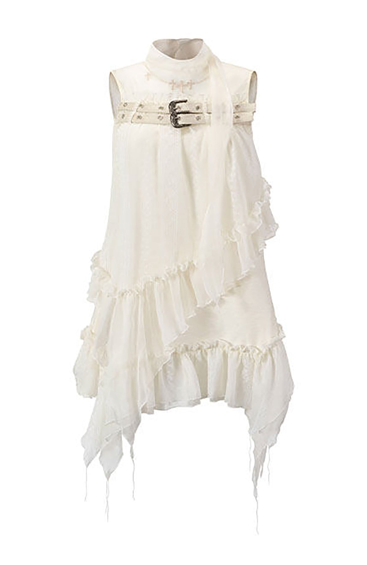 CESTNOUS Lace-Armored Cross Embroidered Layered Mesh Slip Dress