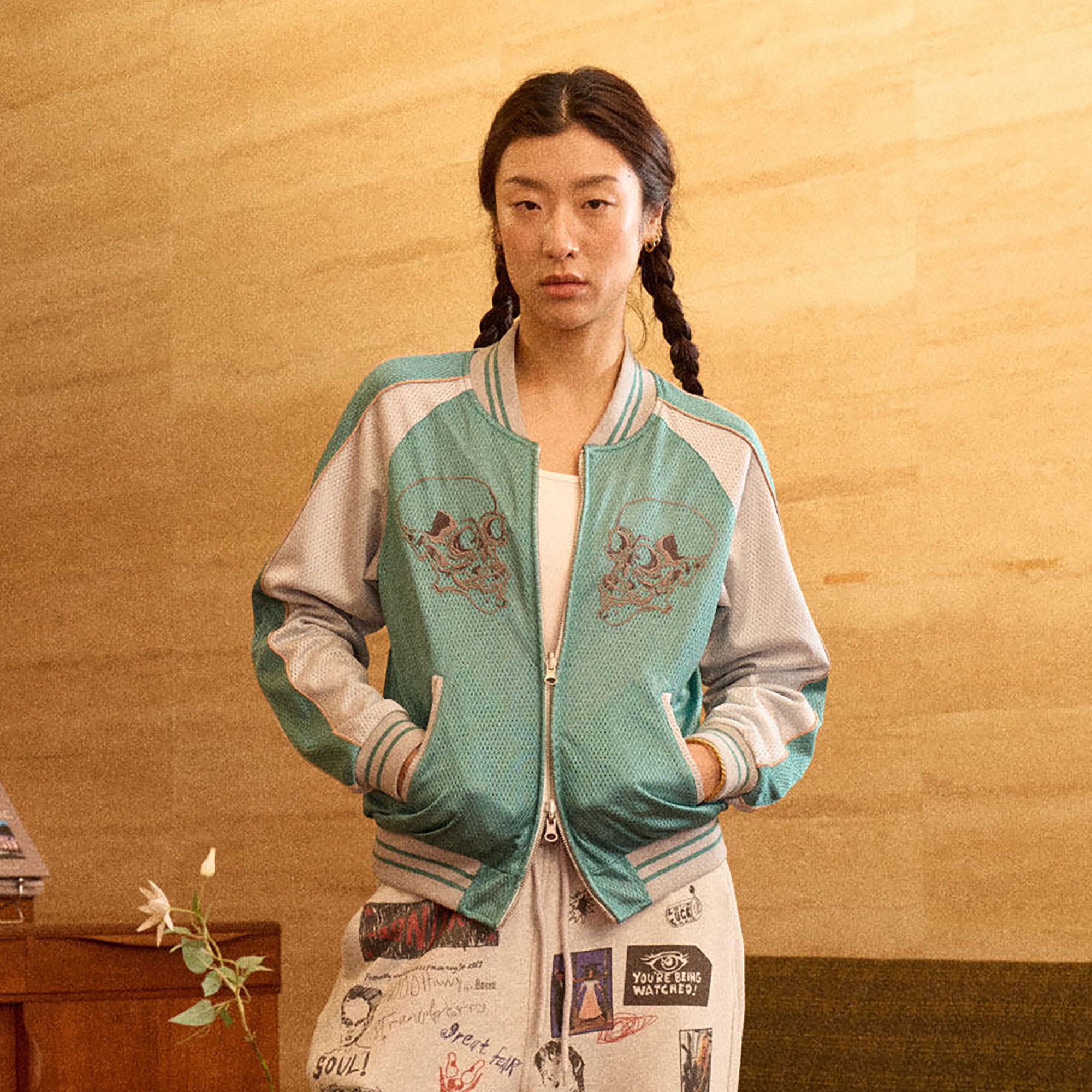 NIANJIUYIKOUER Reversible Fairytale Graphic Mesh Bomber Jacket
