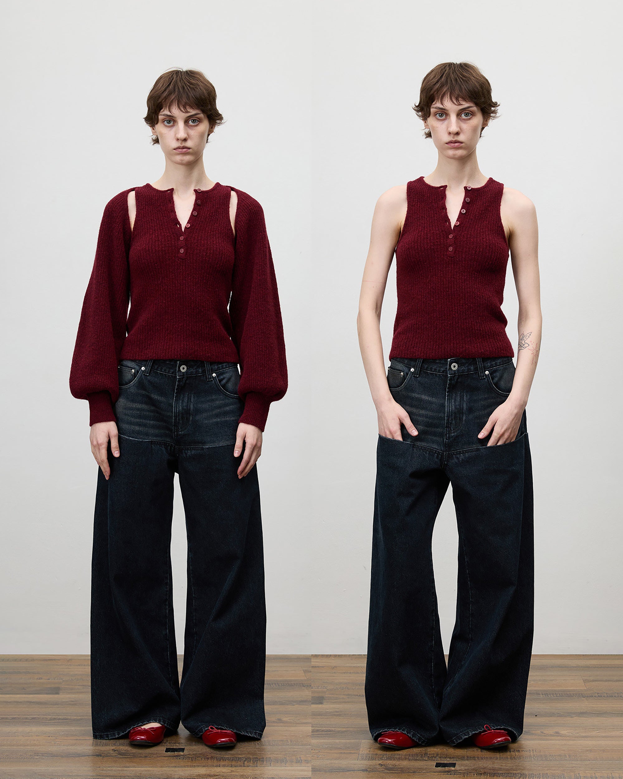 COMMAND N Washed Contrast-Panel Jeans