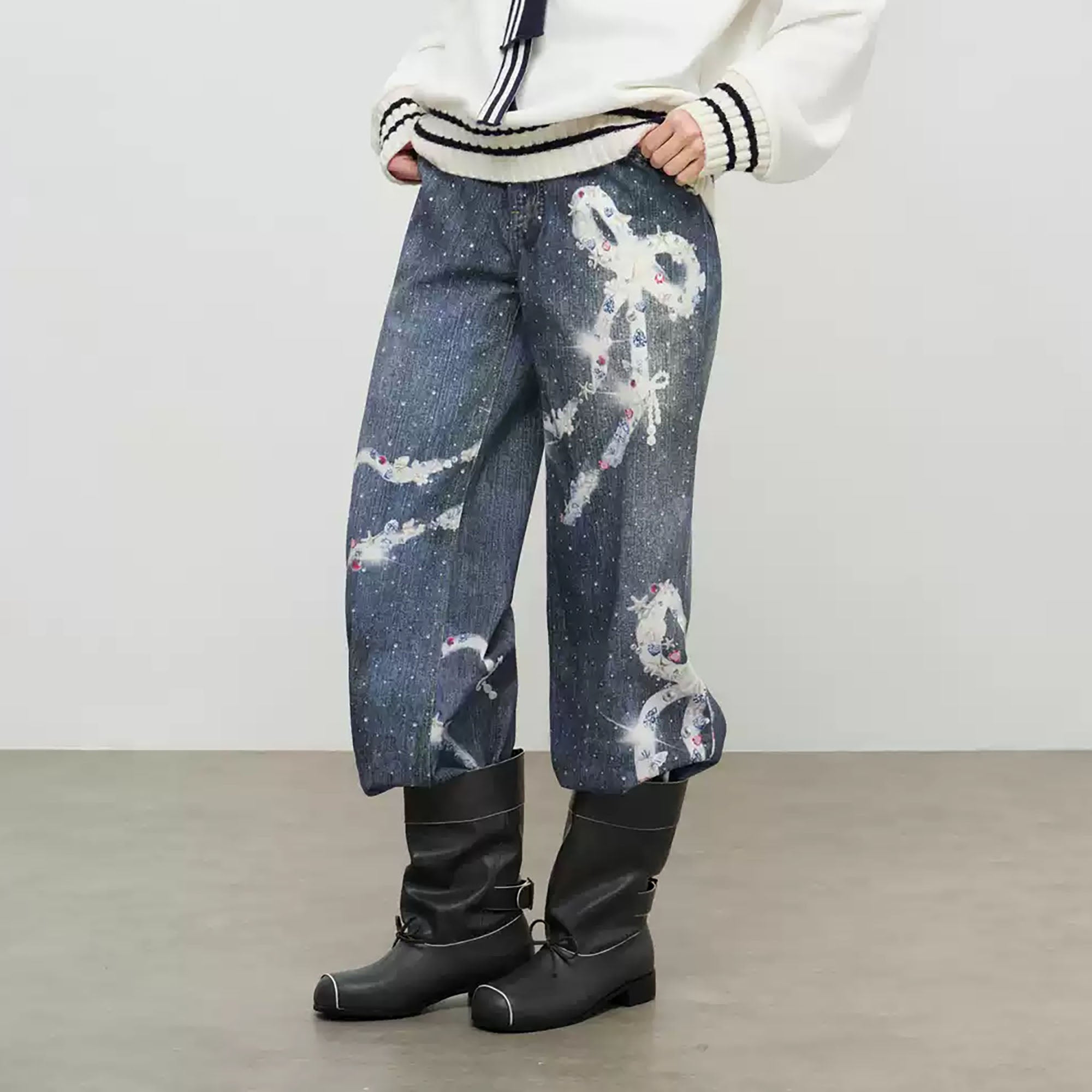 SOFITTE Distressed Paint-Splatter Wide-Leg Jeans