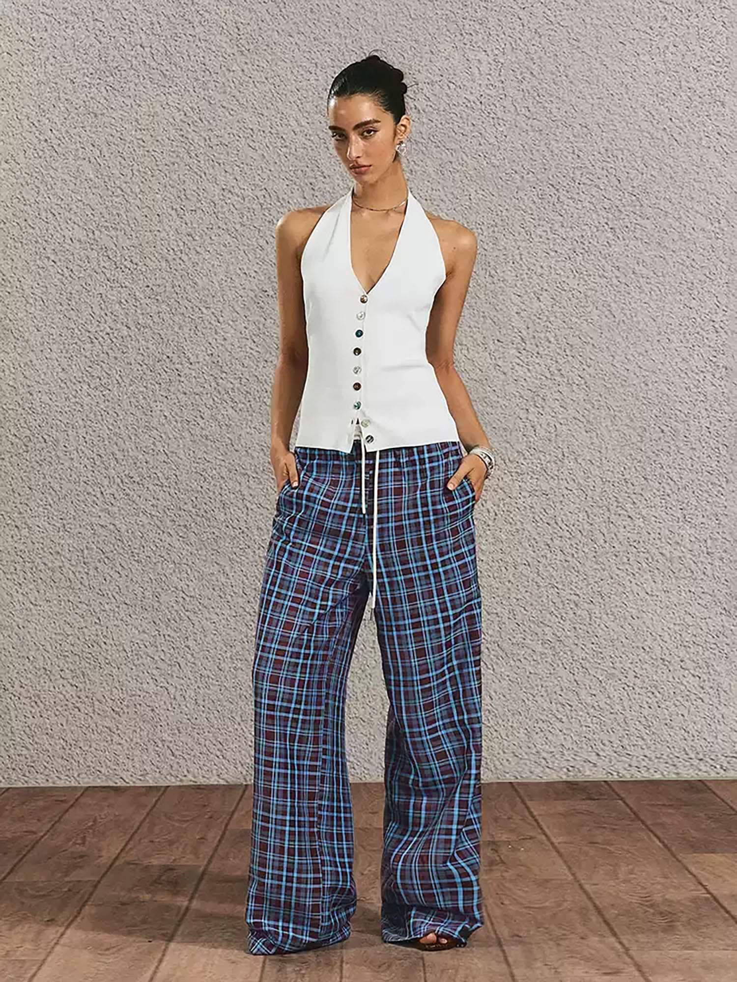 THE NEVERMORE Button-Up Halter Knit Top