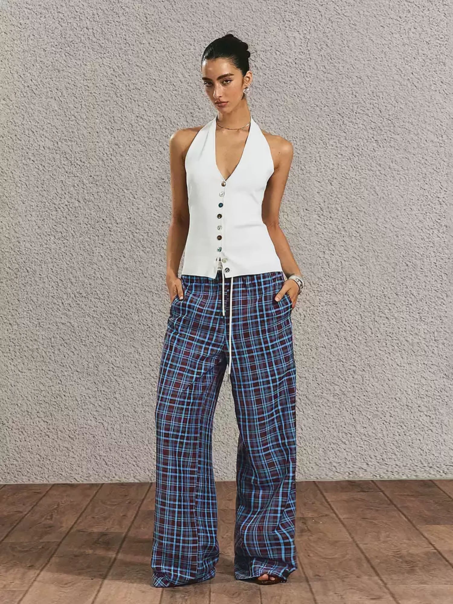 THE NEVERMORE Button-Up Halter Knit Top