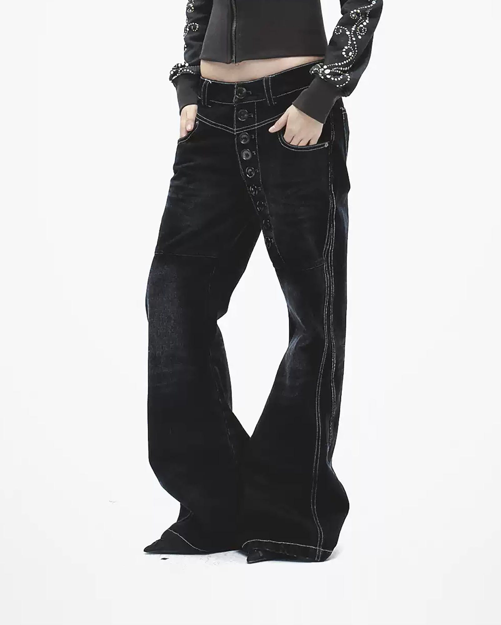 FAYCHUI Asymmetrical Button Fly Bootcut Jeans