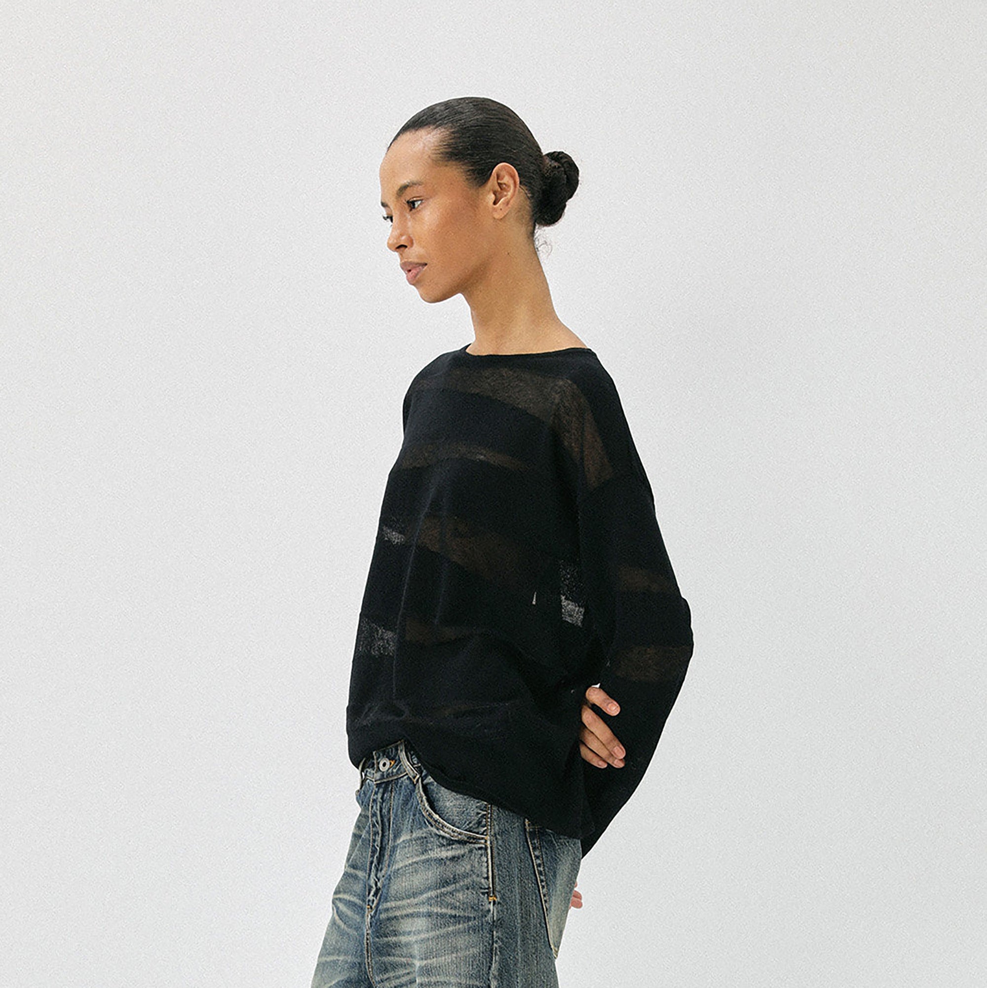 COMMAND N Sheer Textured Knit Long-Sleeve Tee