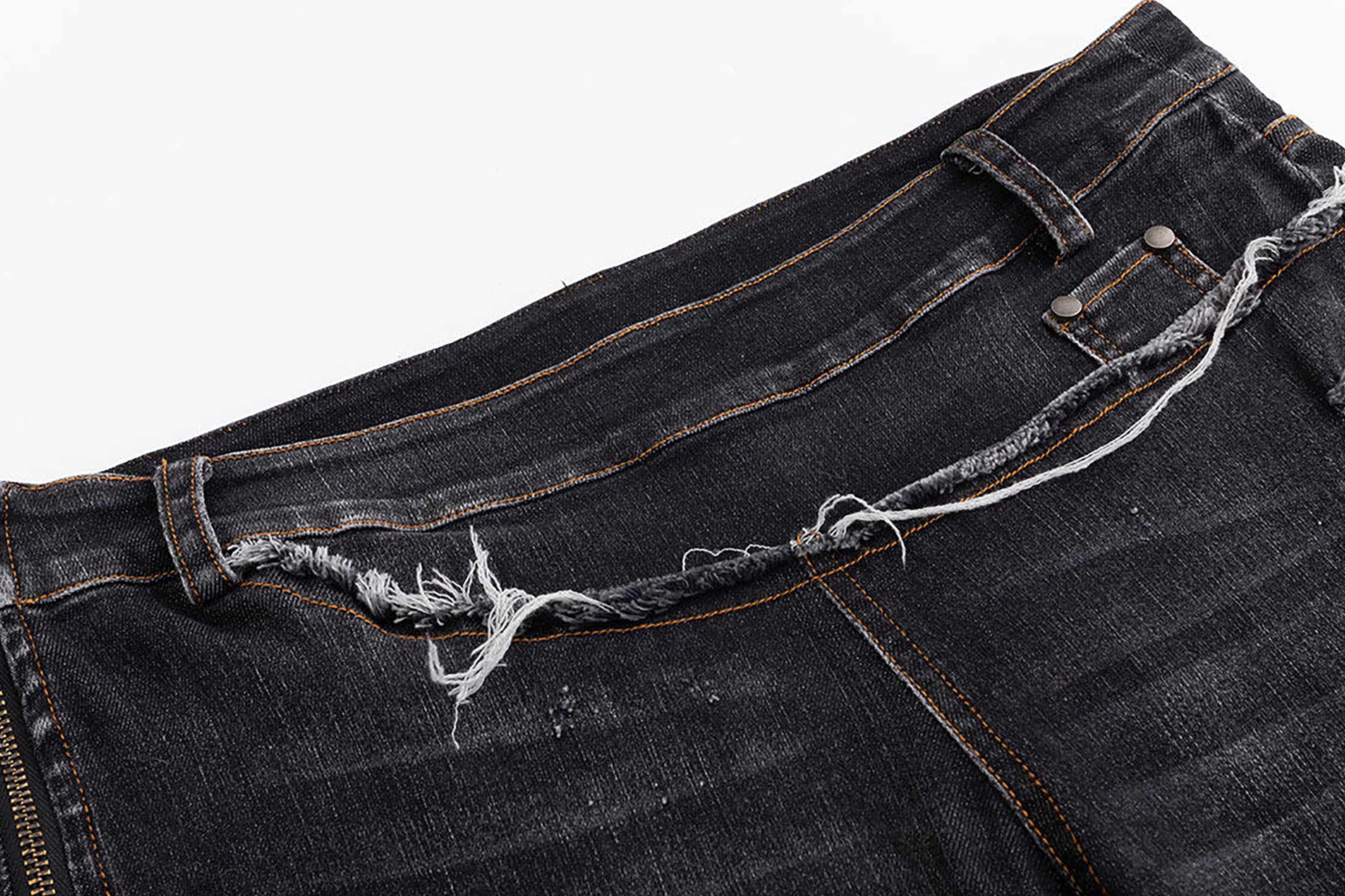 CESTNOUS Asymmetrical Frayed Distressed Jeans