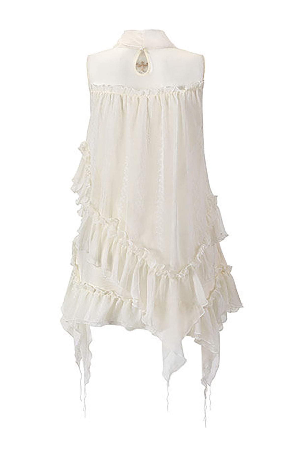 CESTNOUS Lace-Armored Cross Embroidered Layered Mesh Slip Dress