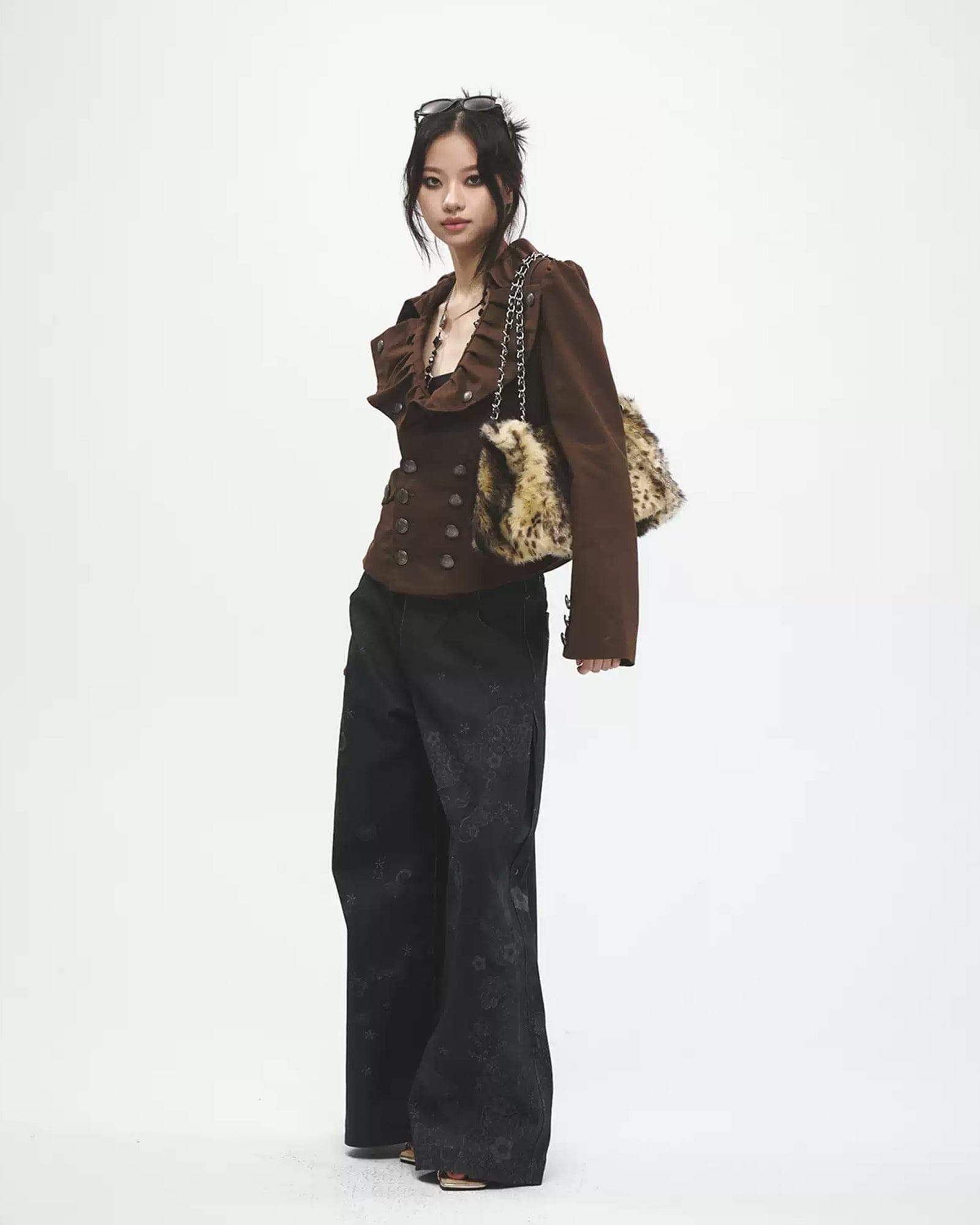 FAYCHUI Retro Pleated Ruffle Collar Jacket