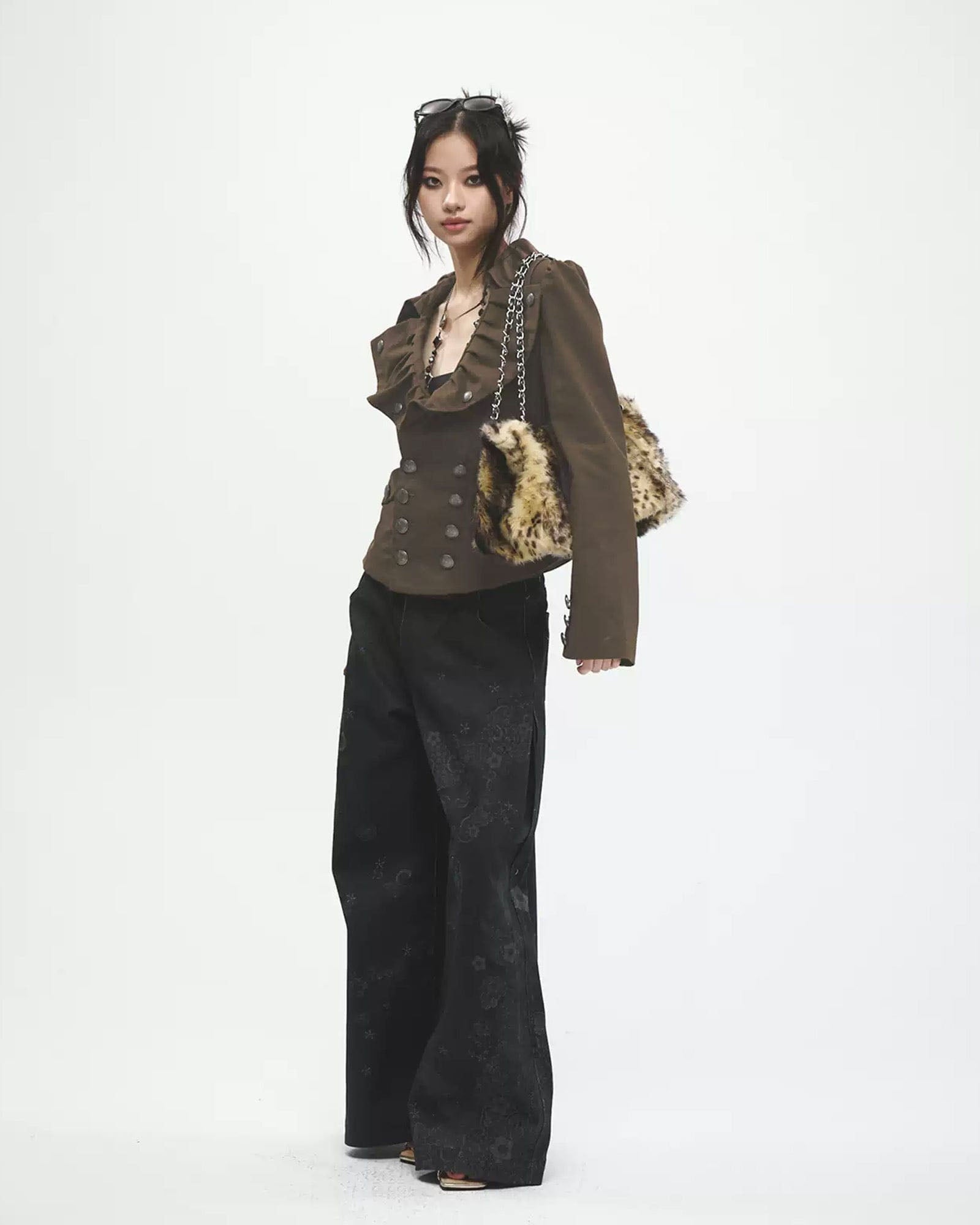 FAYCHUI Retro Pleated Ruffle Collar Jacket