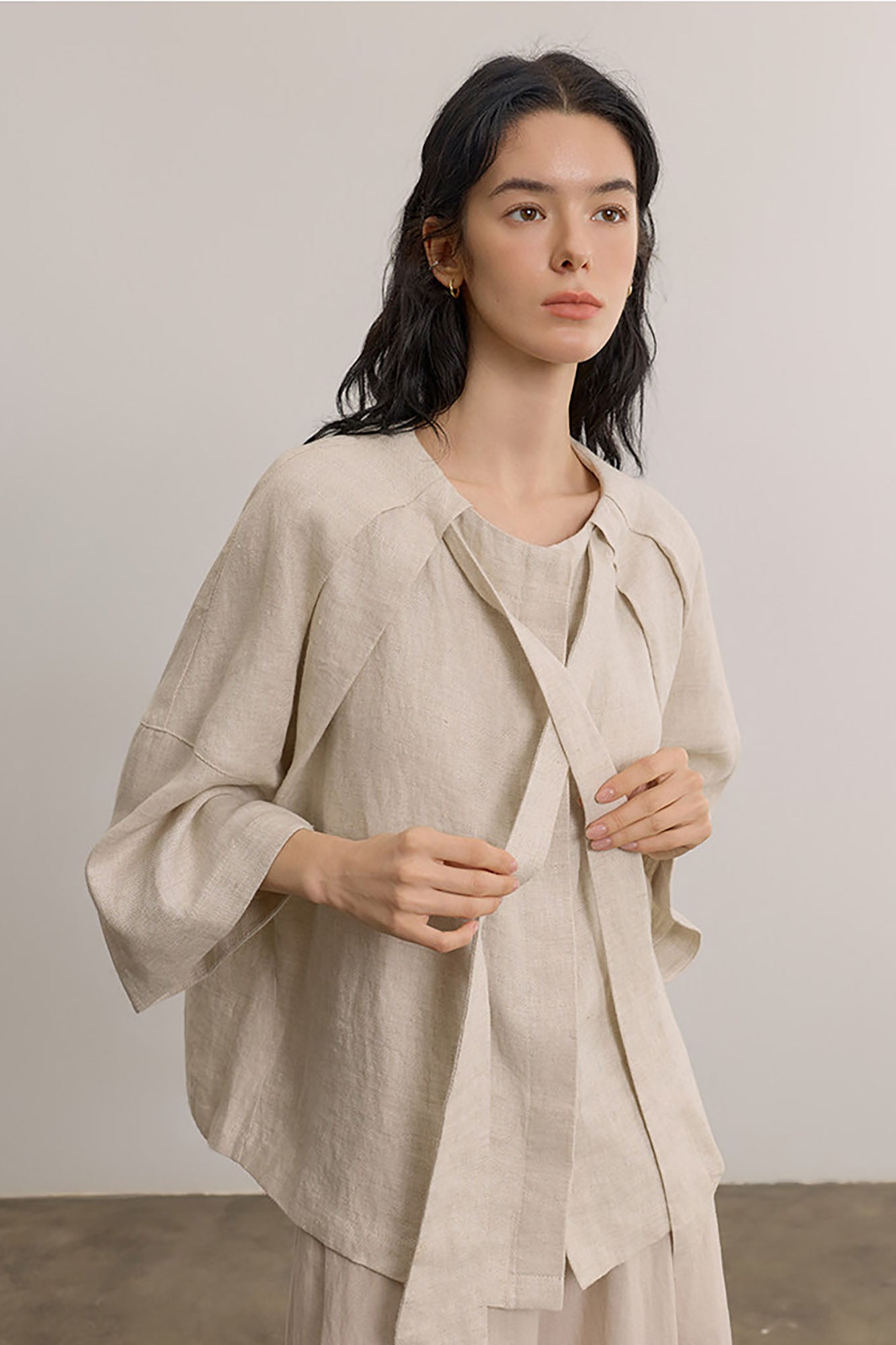 SAME FLOW Draped Linen Cocoon Shirt