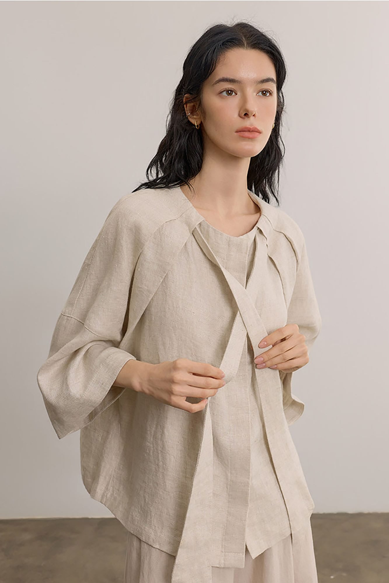 SAME FLOW Draped Linen Cocoon Shirt