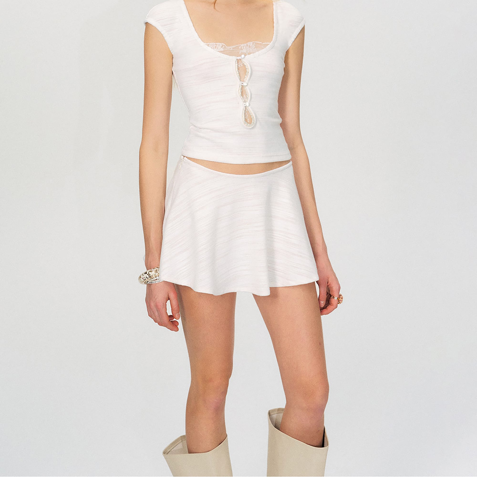 THE NEVERMORE Linen Slub Slight A-line Mini Skirt