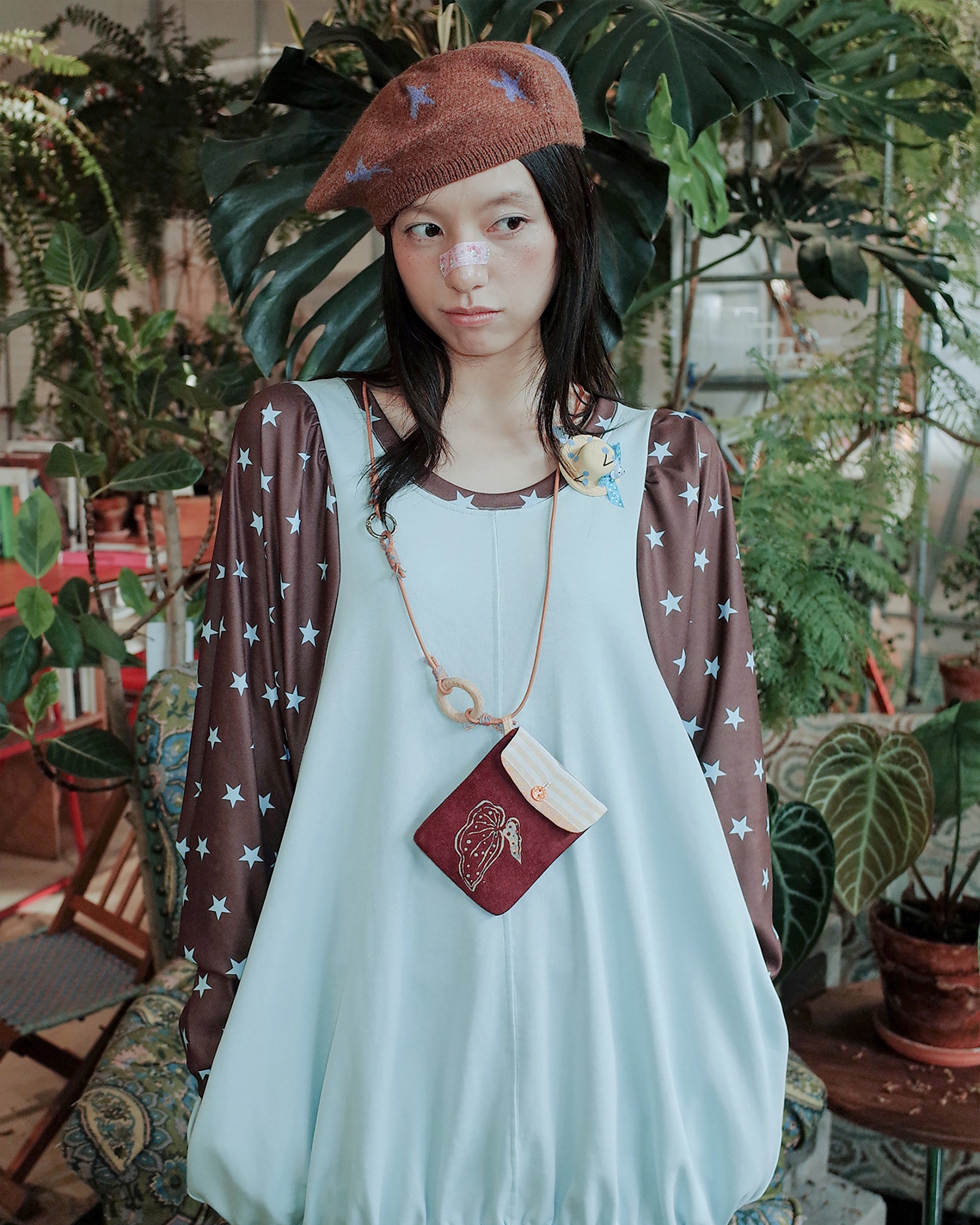UNSOCIAL NIGHT Reversible Graphic Polka-Dot Knit Scarf & Beret