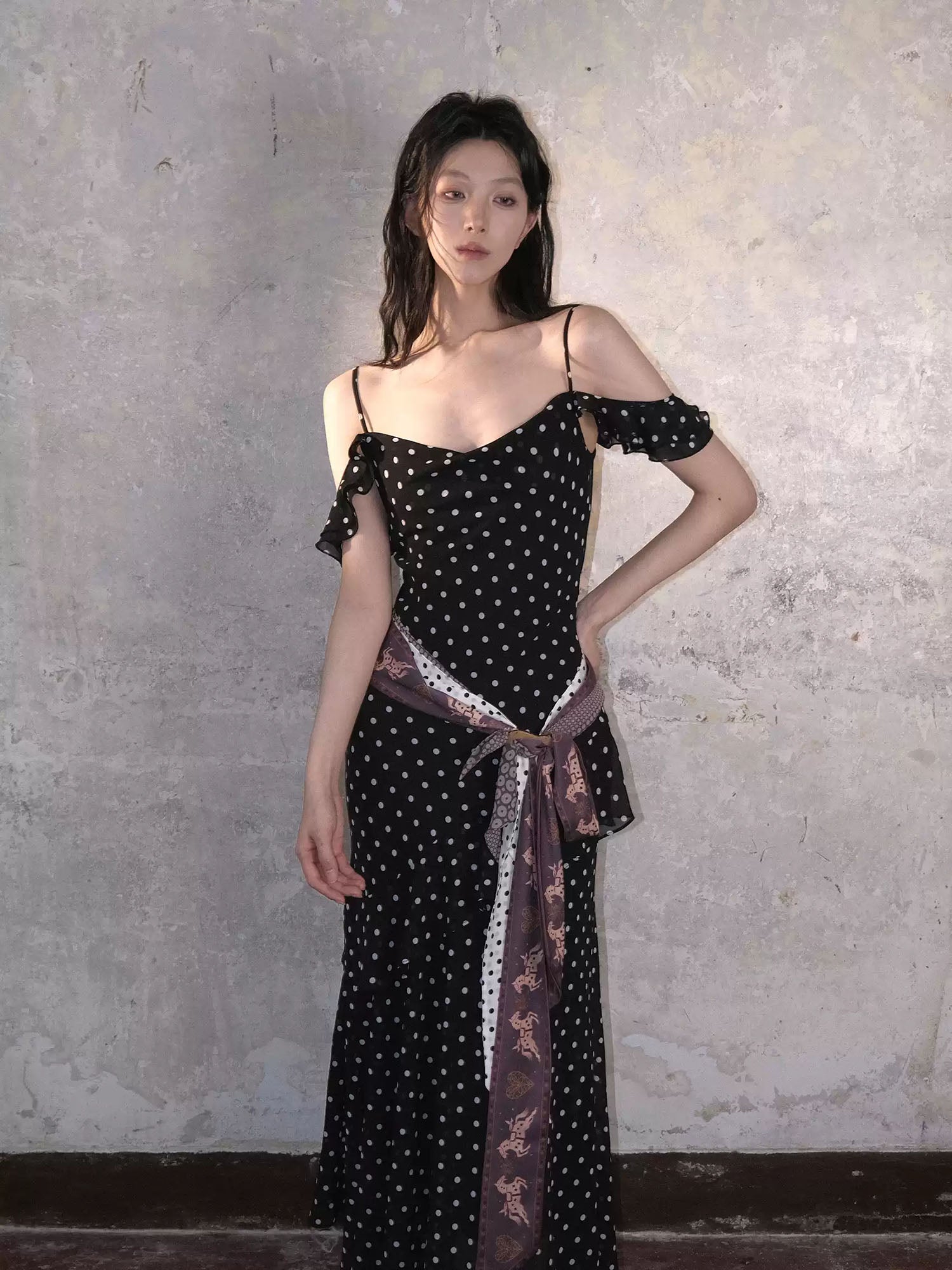 WHYNOTDANCE Polka Dot Ruffle-Hem Maxi Dress