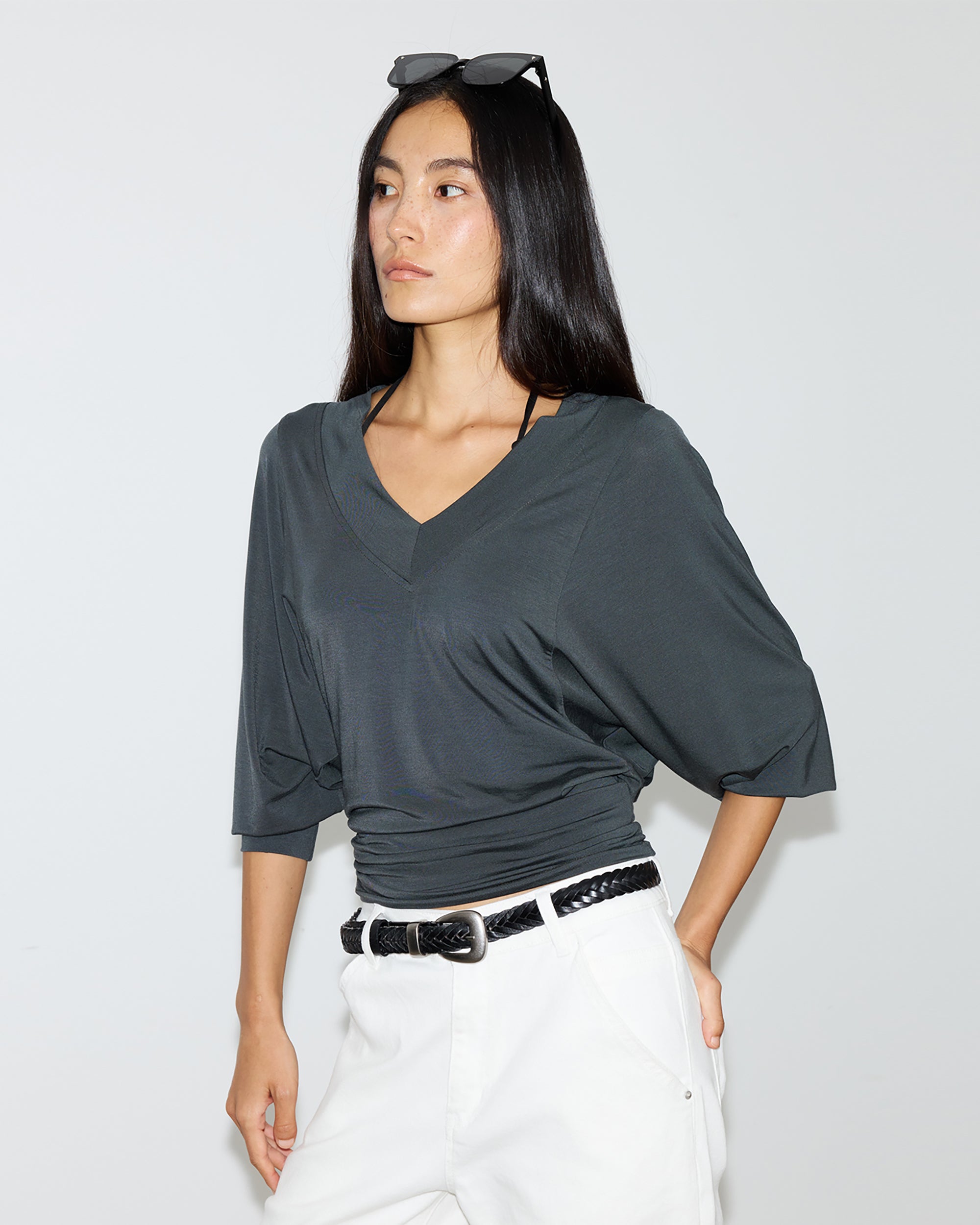 PCLA Draped Batwing Sleeve V-Neck Tee