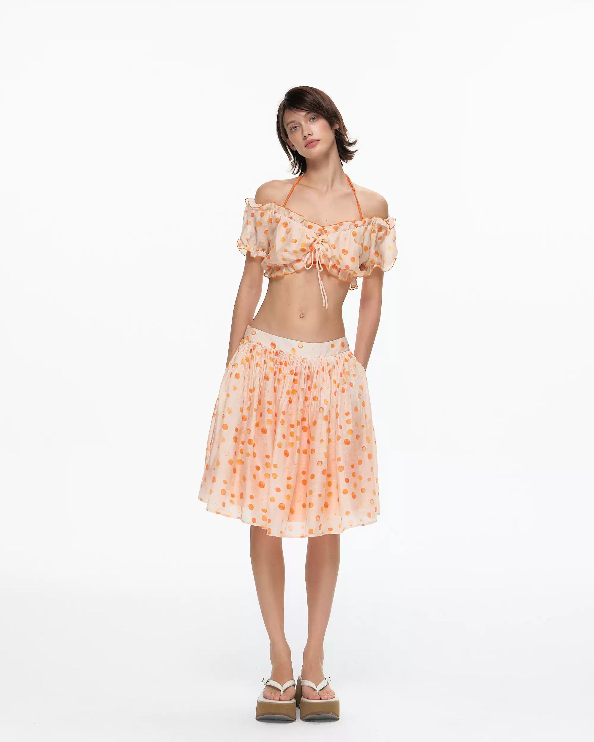 10AMSOTIIIIIIRED Polka Dot Linen Puff Midi Skirt