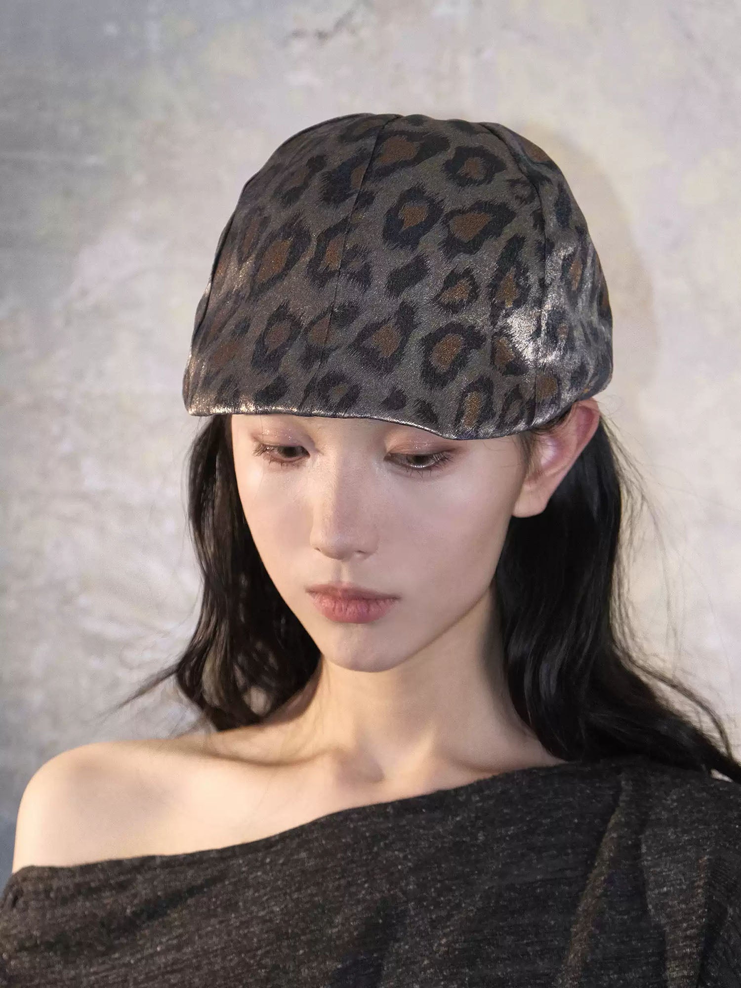 WHYNOTDANCE Metallic Leopard Newsboy Cap