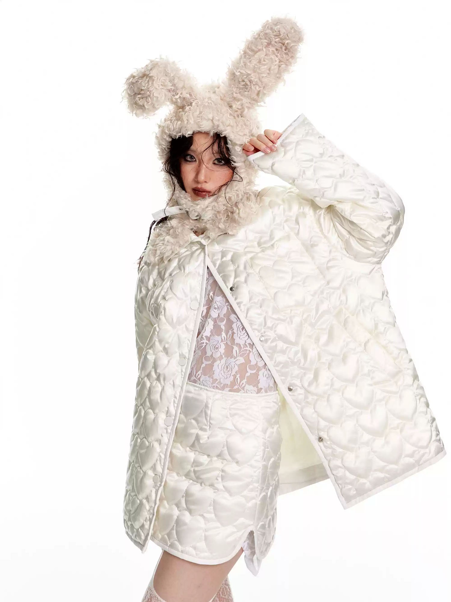 WHYNOTDANCE Bunny Ear Faux Fur Balaclava