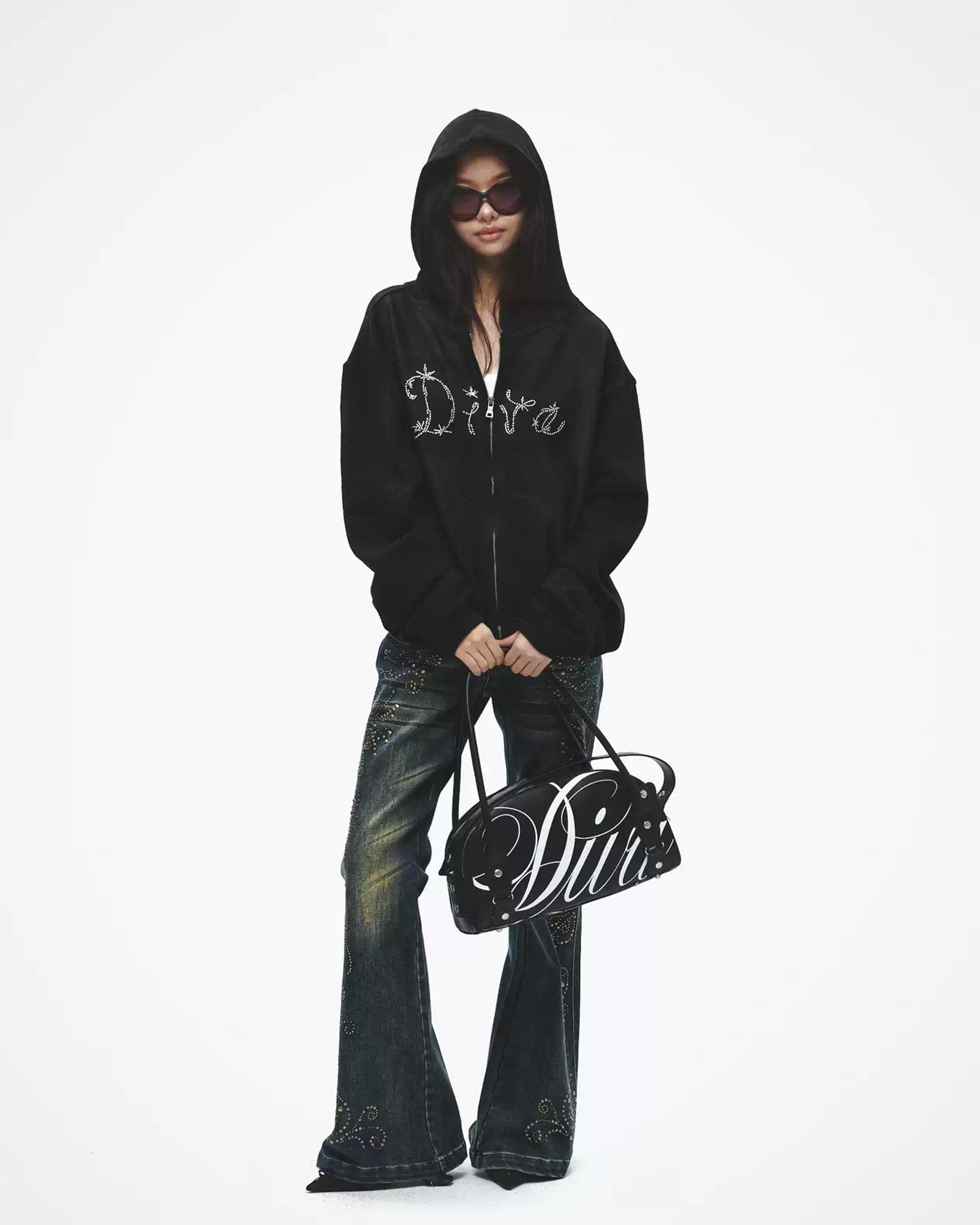 FAYCHUI Diamond Diva Wool-Blend Zip-Up Hoodie