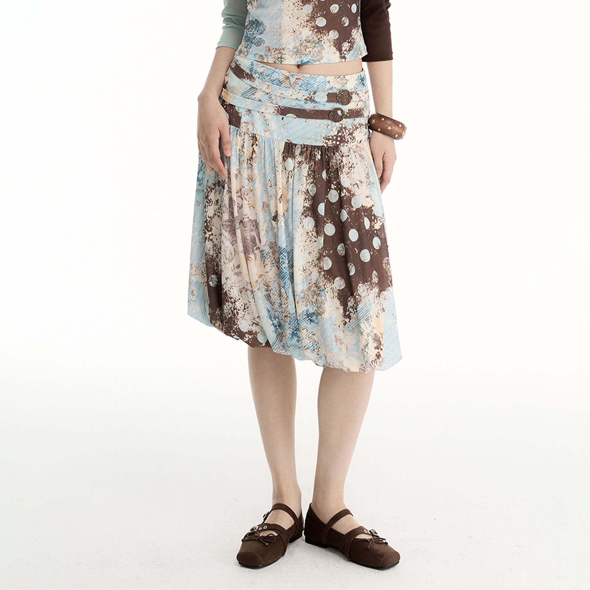 CONFUN Contrast Spliced Floral Skirt
