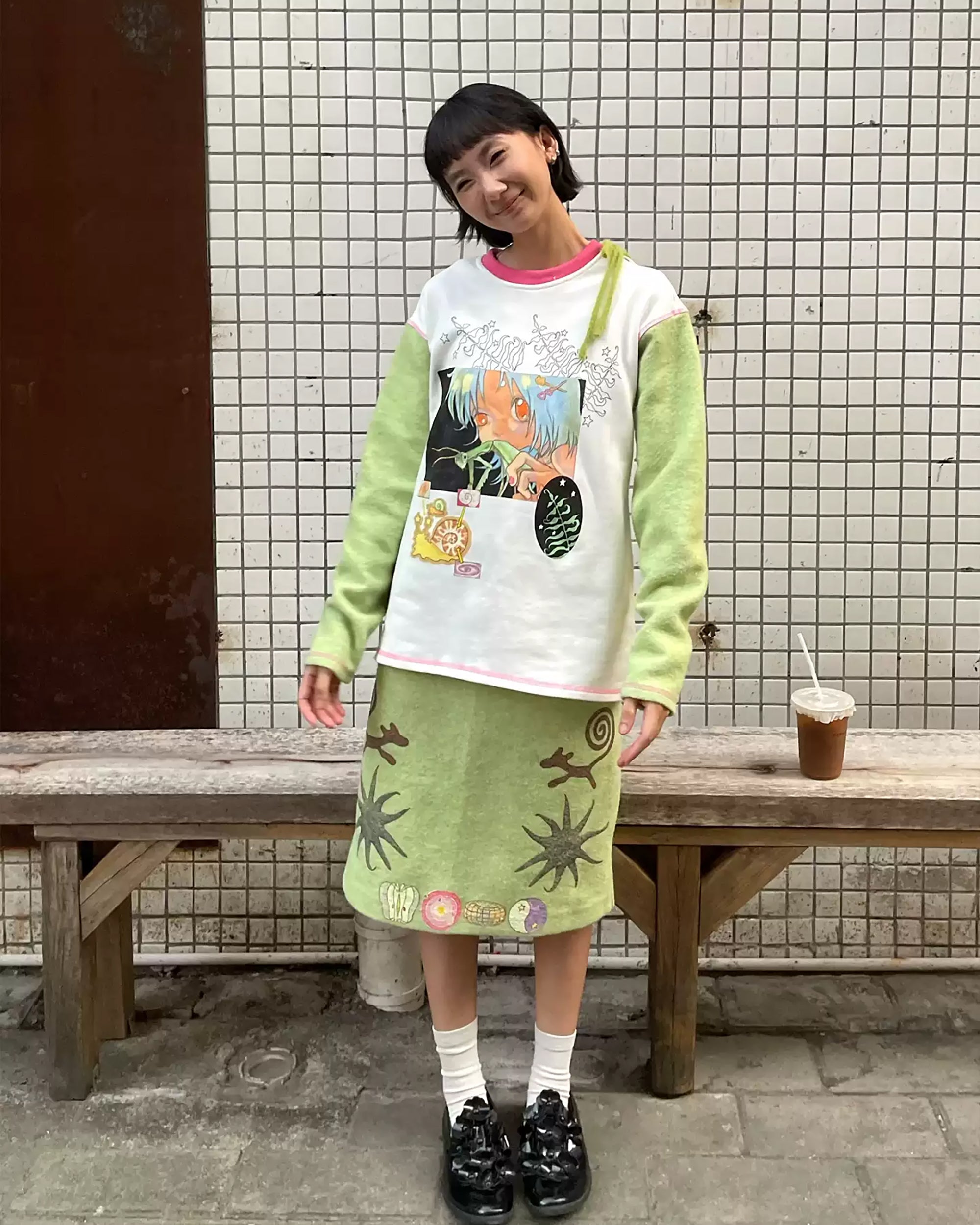 UNSOCIAL NIGHT × OLIWA Illustrated Contrast Sweatshirt