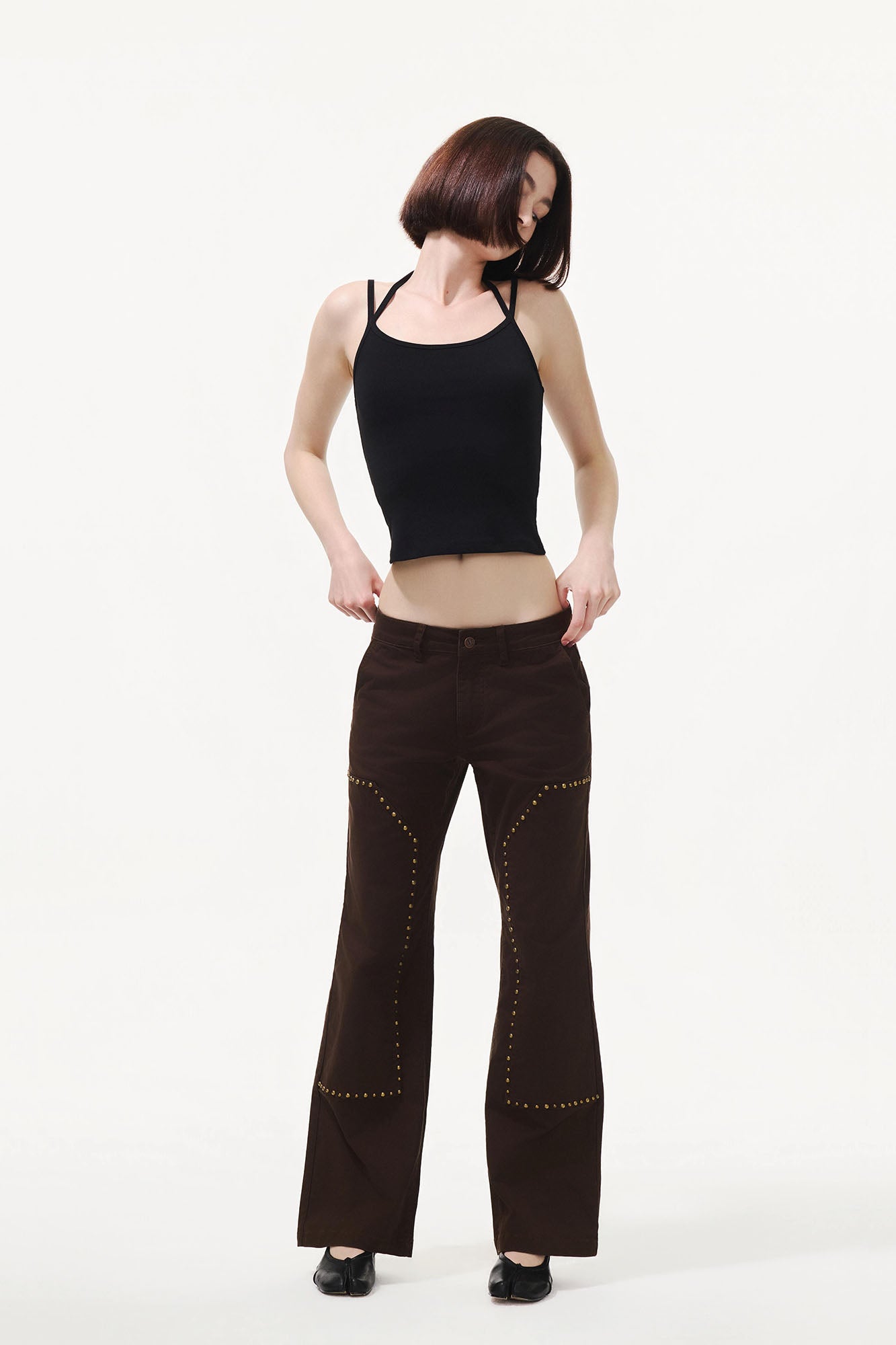 ARTIFICIAL WORLD Studded Double-Knee Straight-Leg Pants