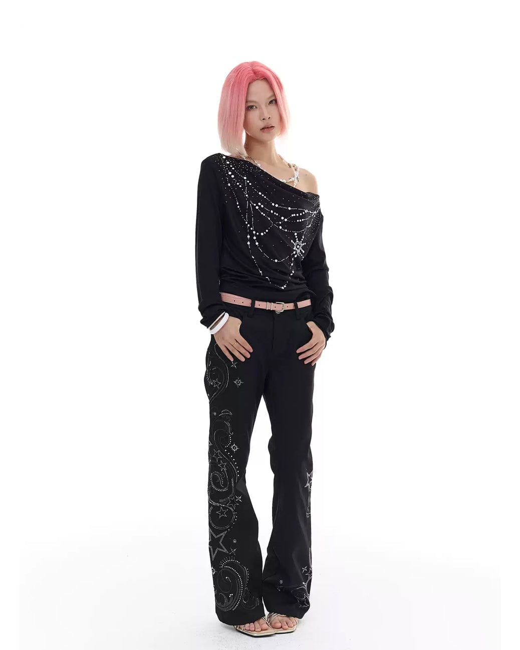 FAYCHUI Diamond Studded Flared Pants