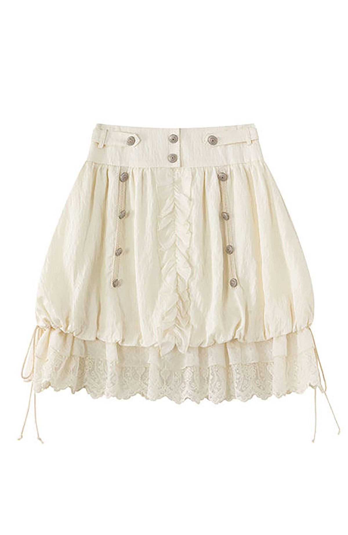 CESTNOUS Chiffon Lace Spliced Drawstring A-Line Skirt