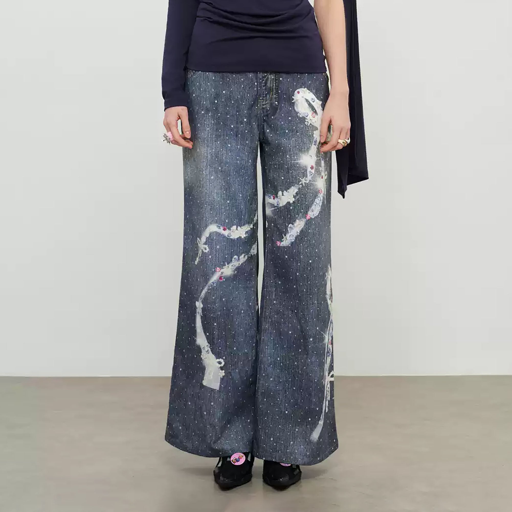 SOFITTE Distressed Paint-Splatter Wide-Leg Jeans
