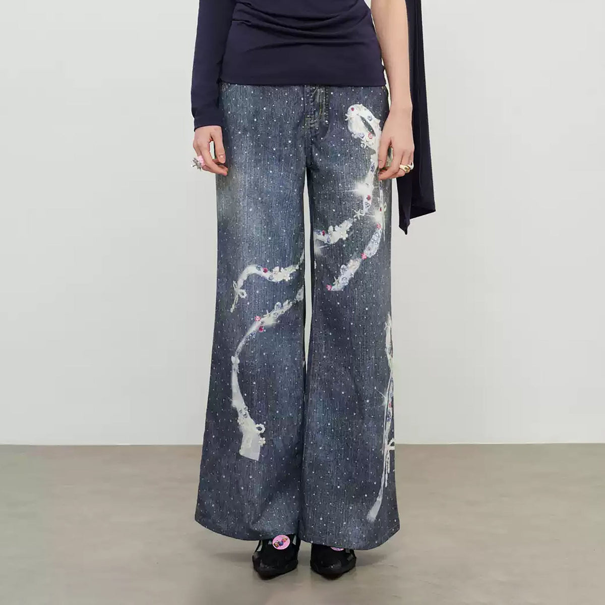 SOFITTE Distressed Paint-Splatter Wide-Leg Jeans