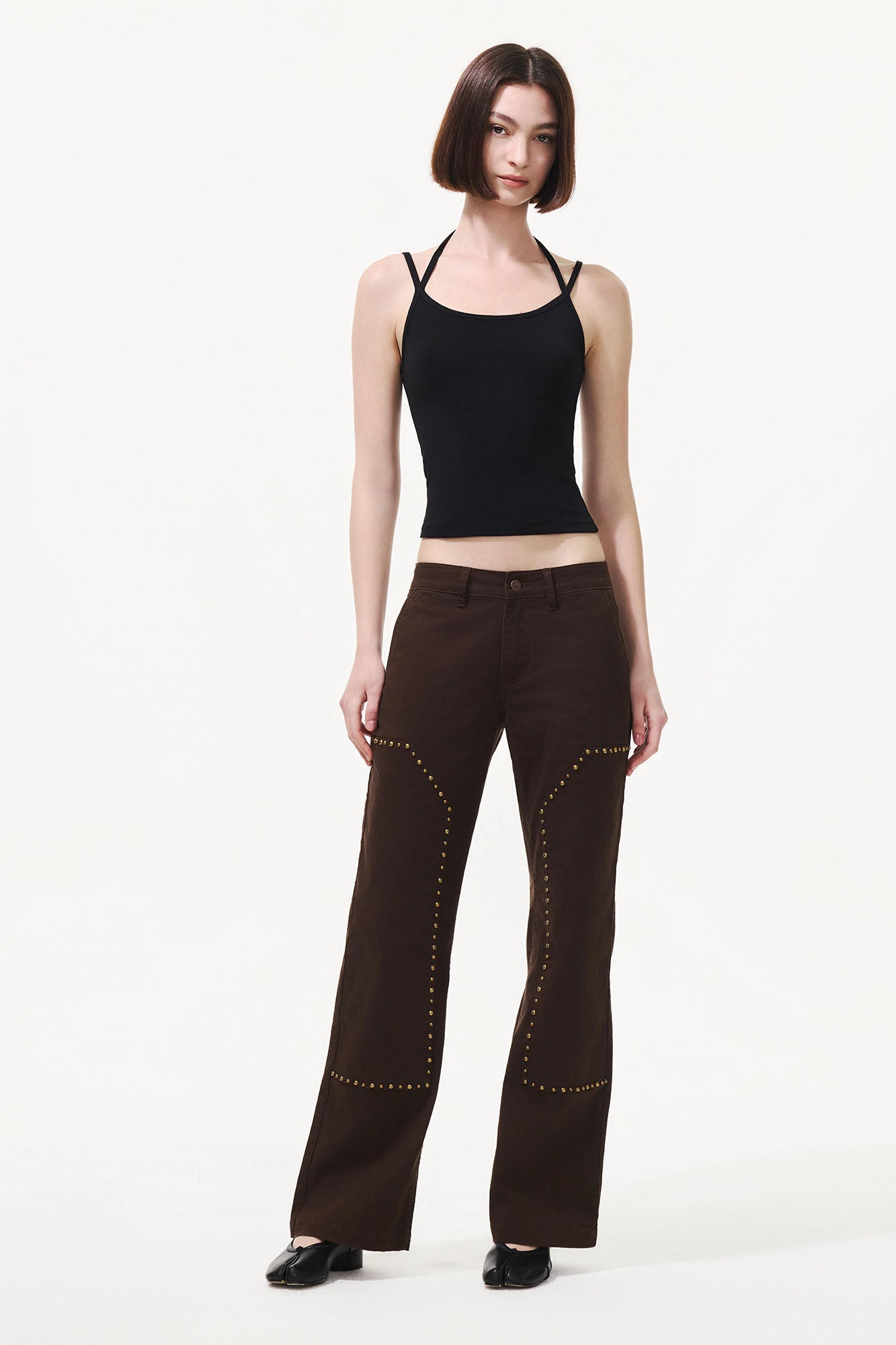 ARTIFICIAL WORLD Studded Double-Knee Straight-Leg Pants
