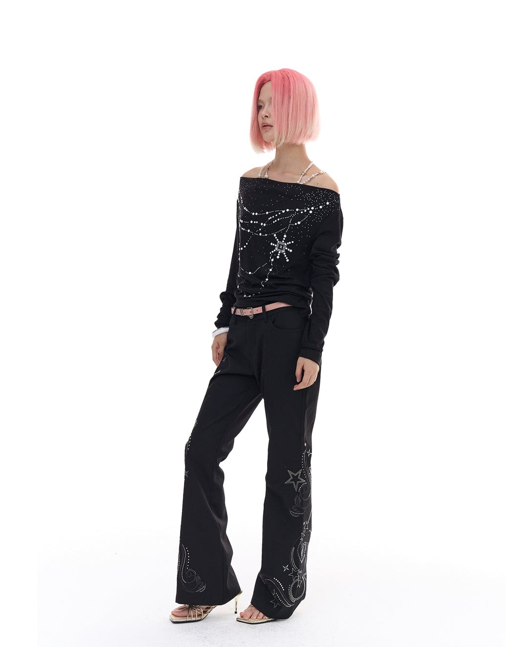 FAYCHUI Diamond Studded Flared Pants