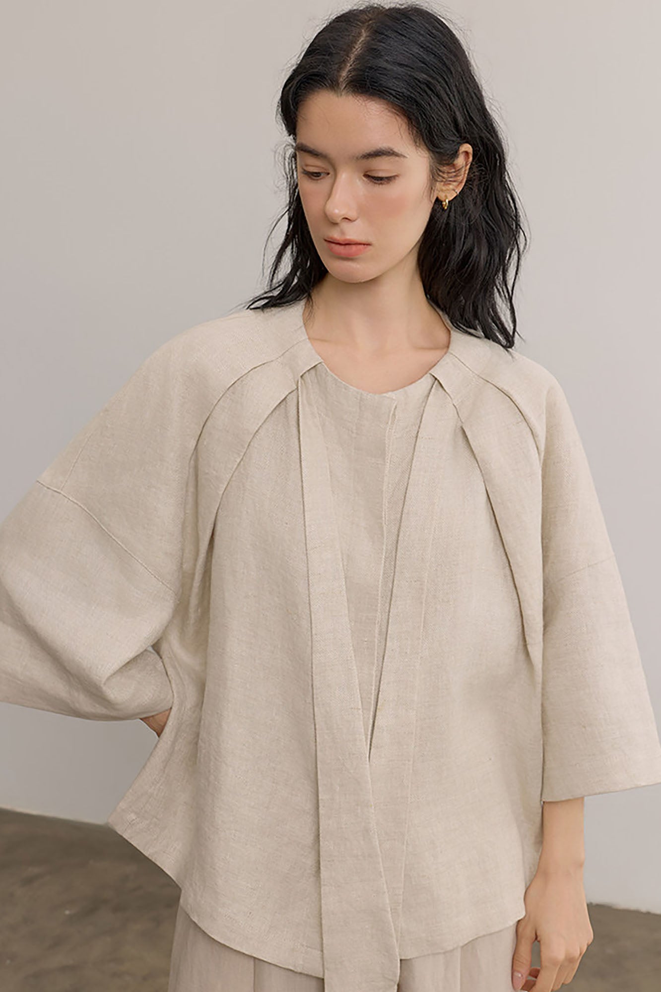 SAME FLOW Draped Linen Cocoon Shirt