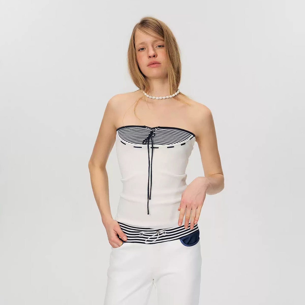 THE NEVERMORE Lace-Up Striped Corset Tube Top