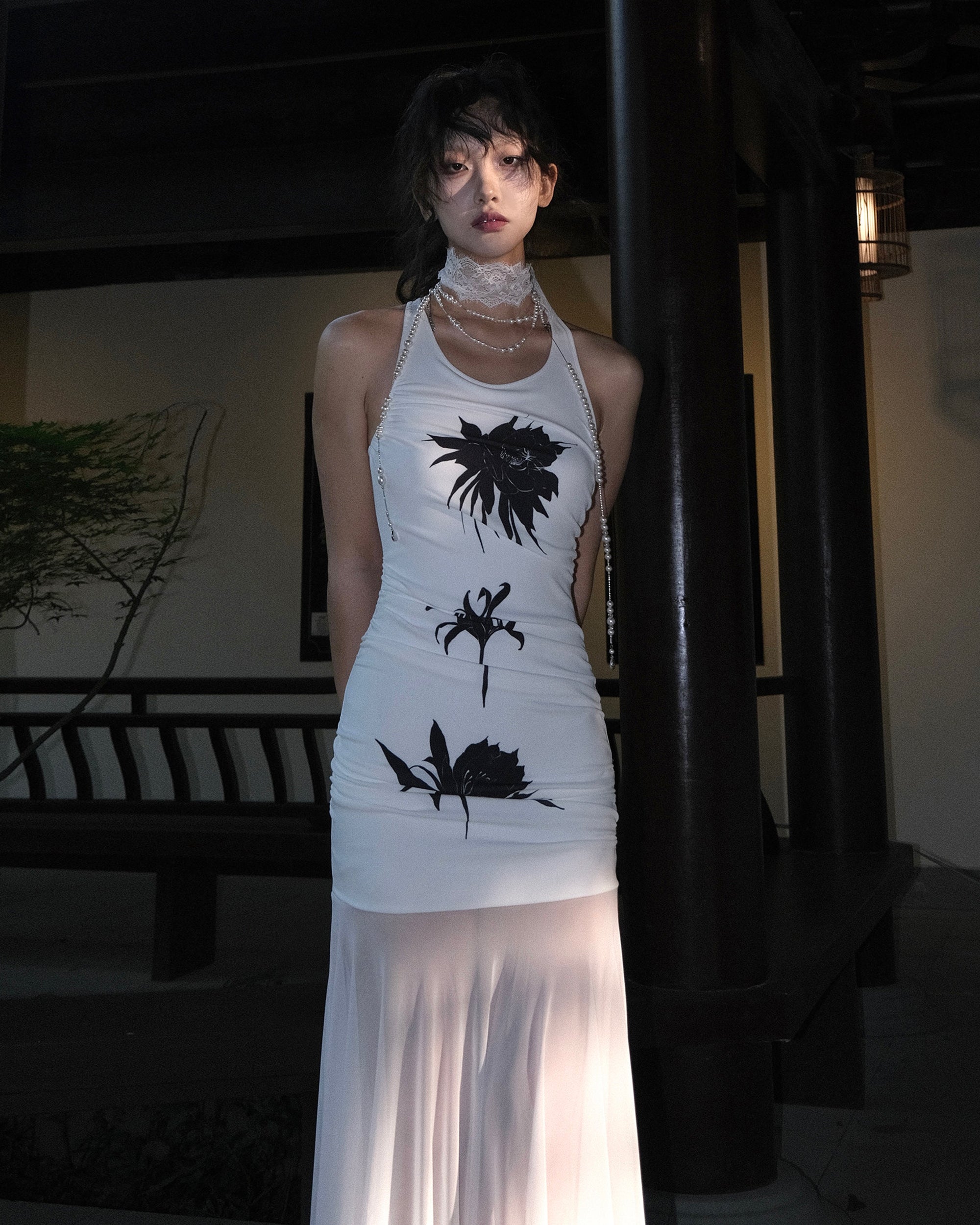 WHYNOTDANCE Zen Ruched Knit Mesh Maxi Dress