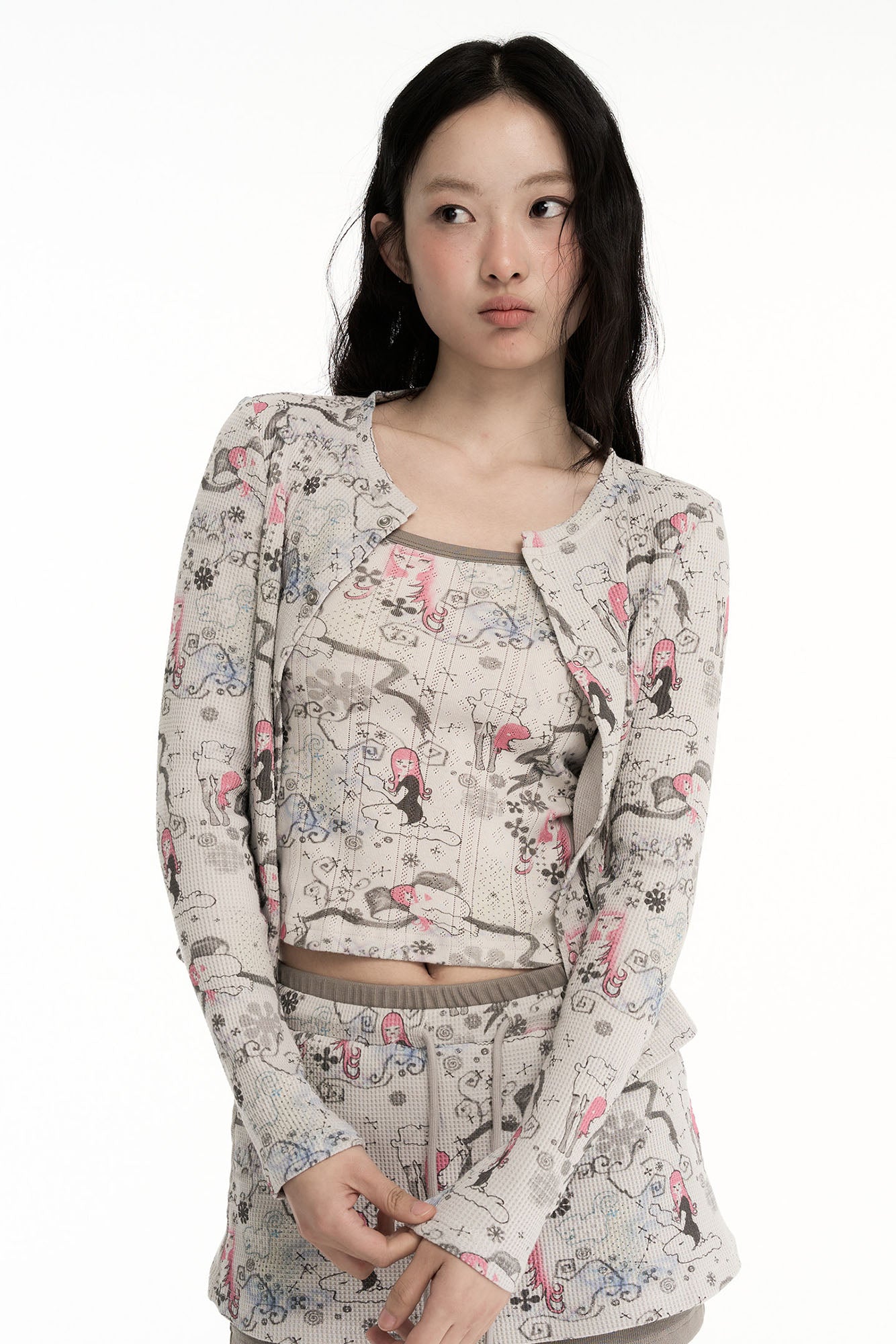 CONFUN Fantasy Full-Print Cropped Cardigan