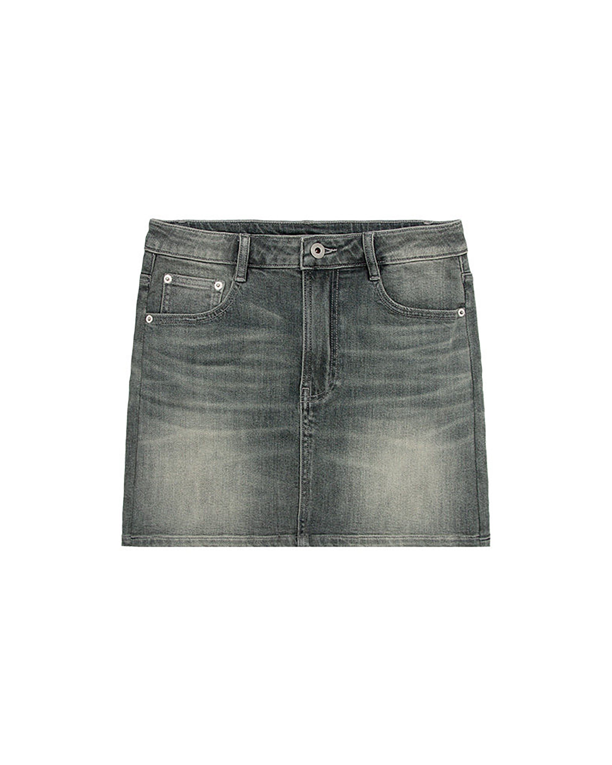 COMMAND N Washed Grey Low-Rise Denim Skirt
