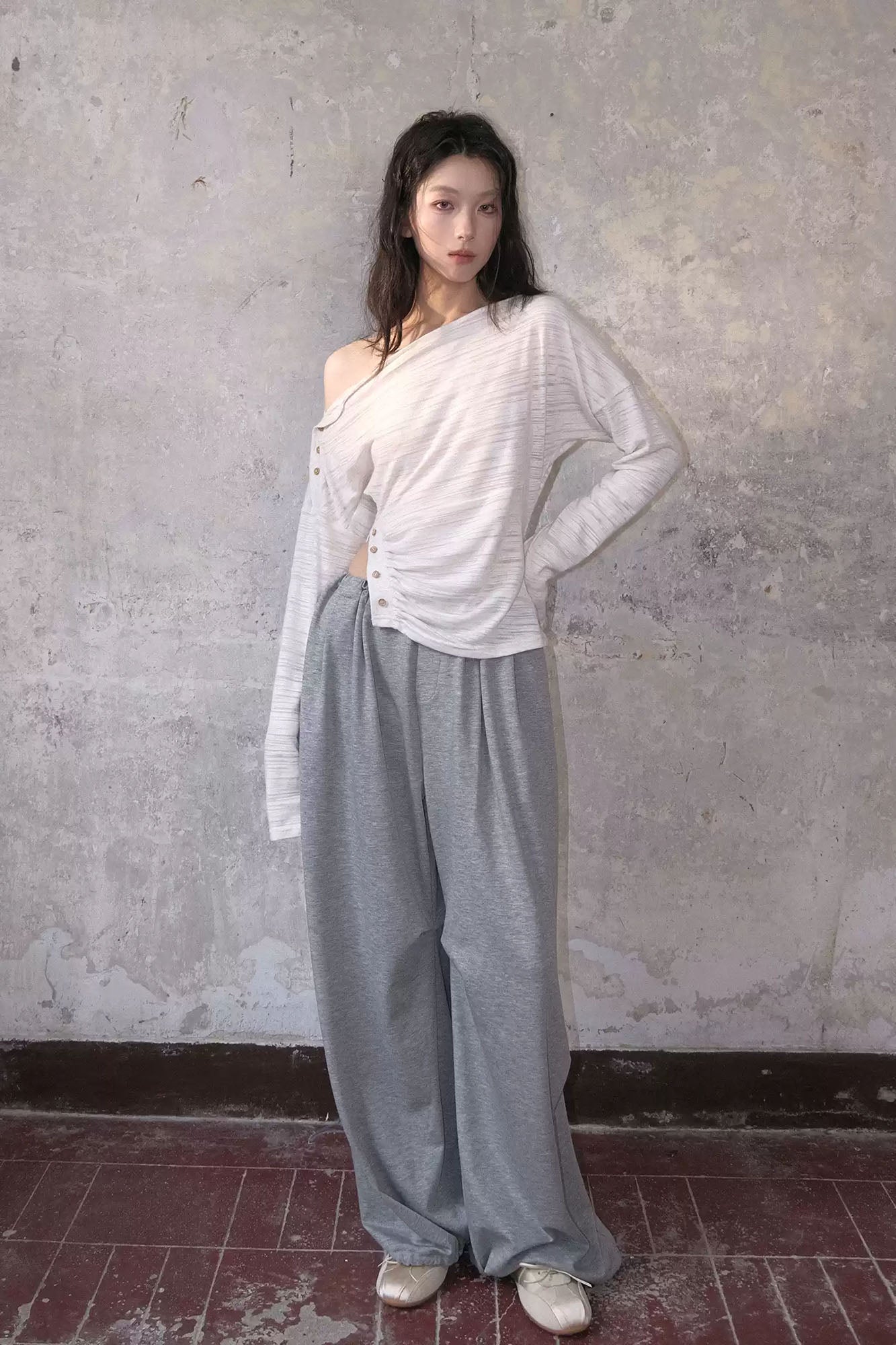 WHYNOTDANCE Essential Drawstring-Hem Wide-Leg Sweatpants