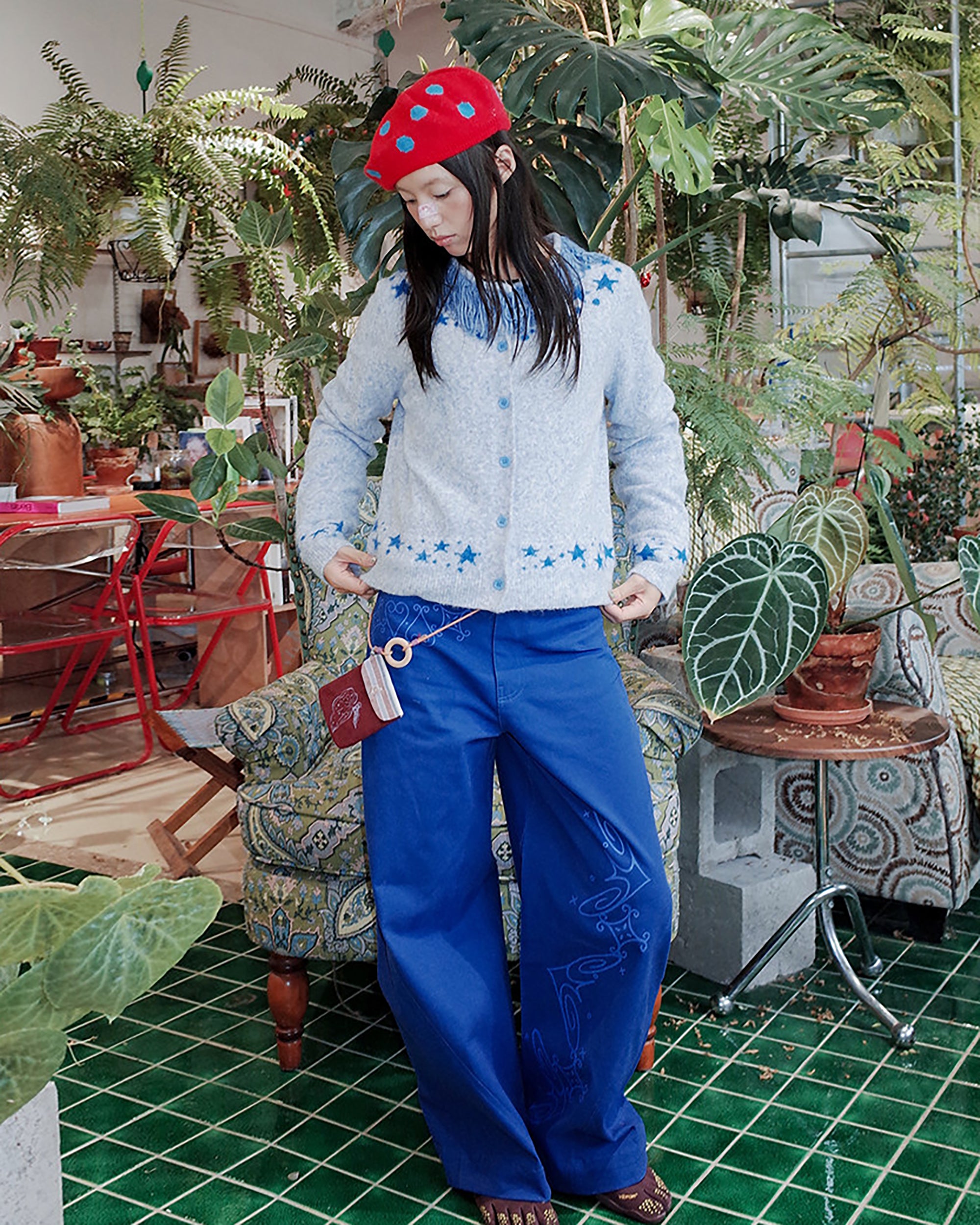 UNSOCIAL NIGHT Modern Graphic Barrel Pants Klein-Blue