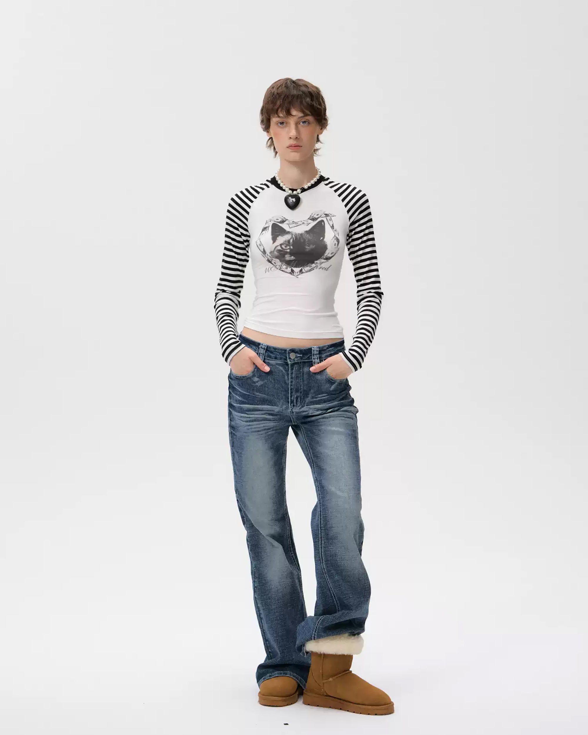 10AMSOTIIIIIIRED Retro Washed Whisker Flared Jeans