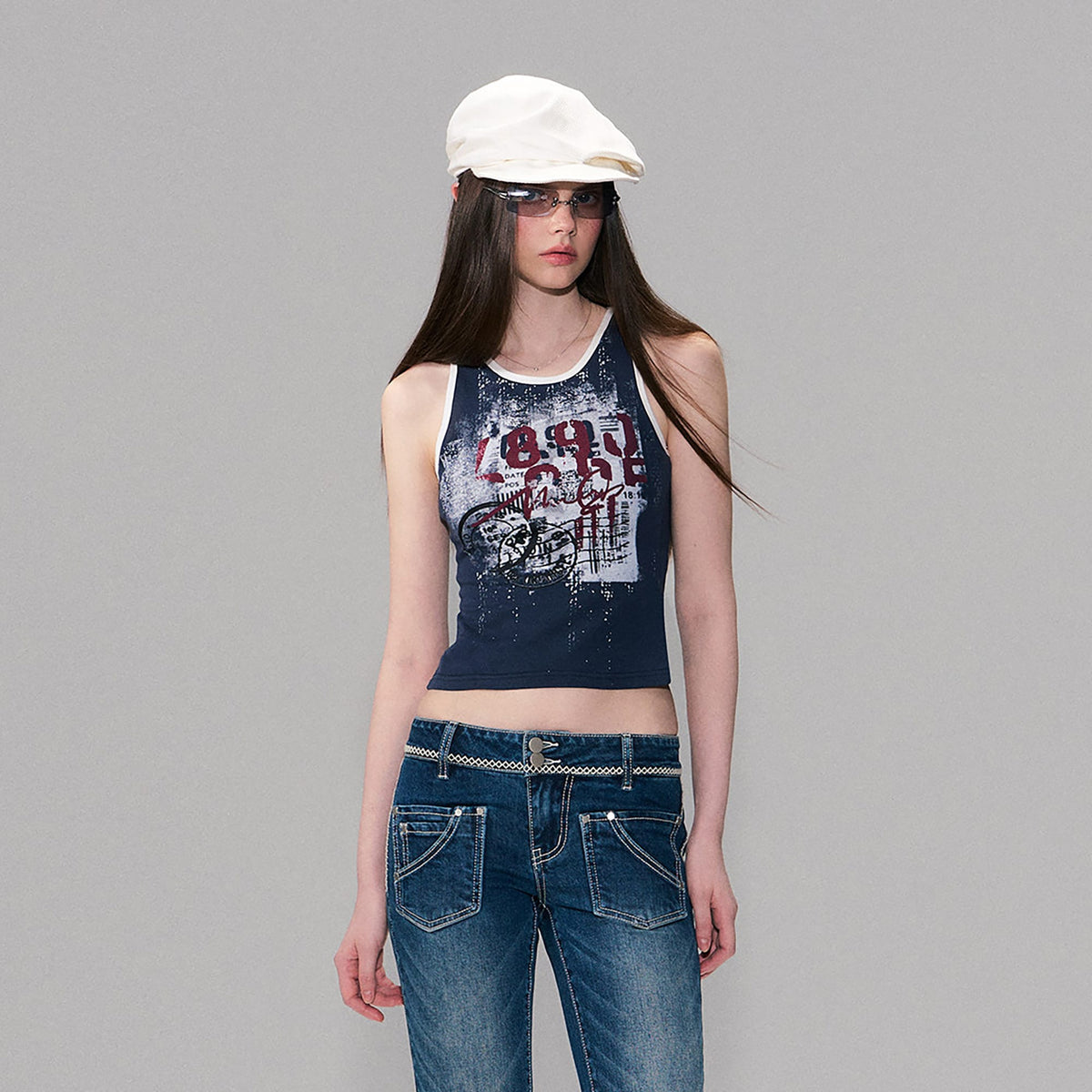 THE NEVERMORE Retro Graphic Cropped Tank Top